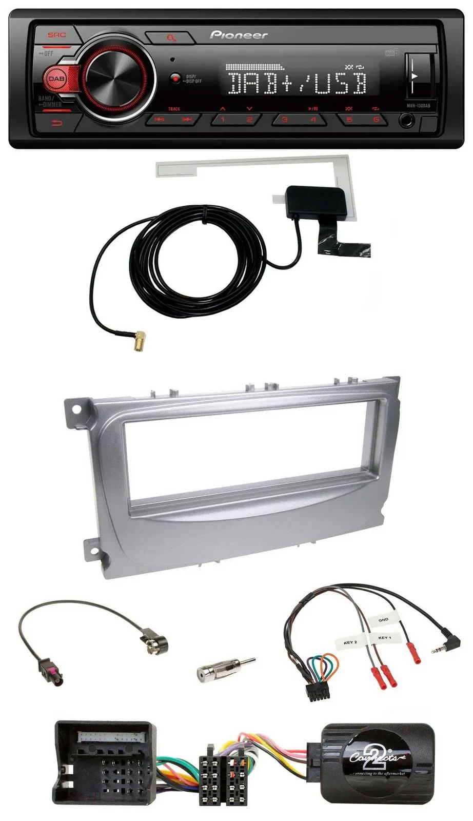 Автомагнитола для Ford Pioneer 1-DIN, MP3, DAB, USB, поддержка управления на руле, совместимость: Galaxy/C‑Max/Focus (с 2007)