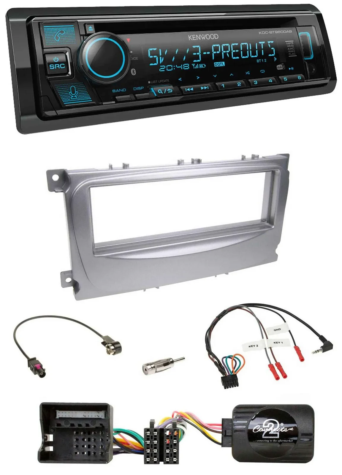 Автомагнитола для Ford Galaxy/C-Max (с 2007) Kenwood Bluetooth, USB, CD, DAB, поддержка кнопок на руле