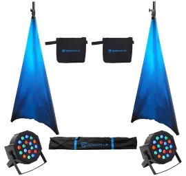 (2) Rockville Tripod DJ PA Speaker Stands+Carry Case+Scrims+(2) RGB Par Lights