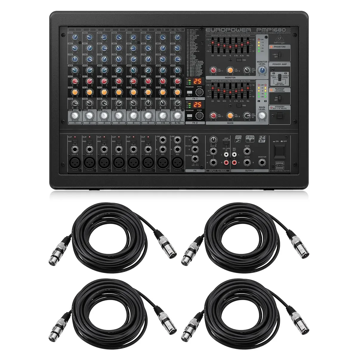 Микшер с усилителем Behringer PMP1680S EUROPOWER с кабелями