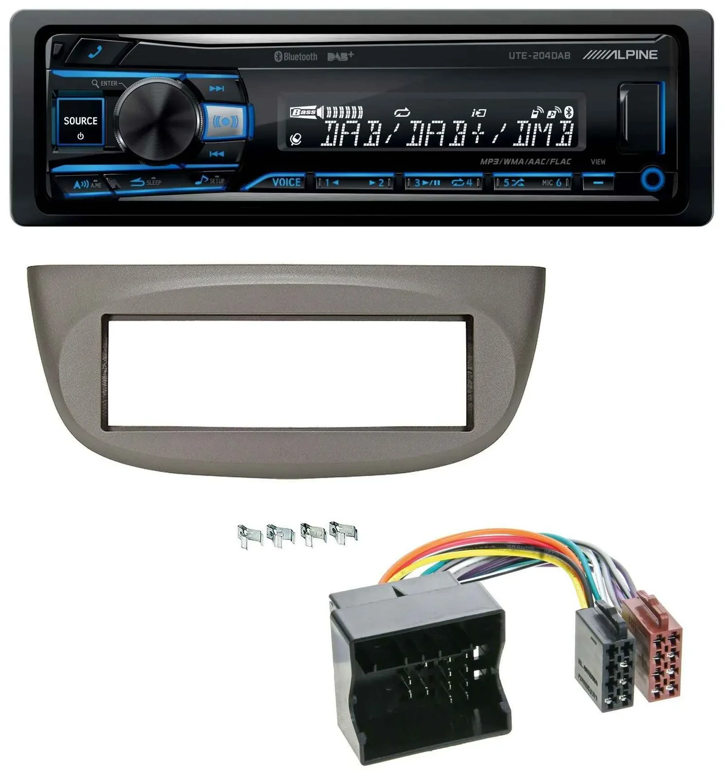 Alpine USB Bluetooth DAB MP3 Autoradio für Renault Twingo 07-14 beige-grau