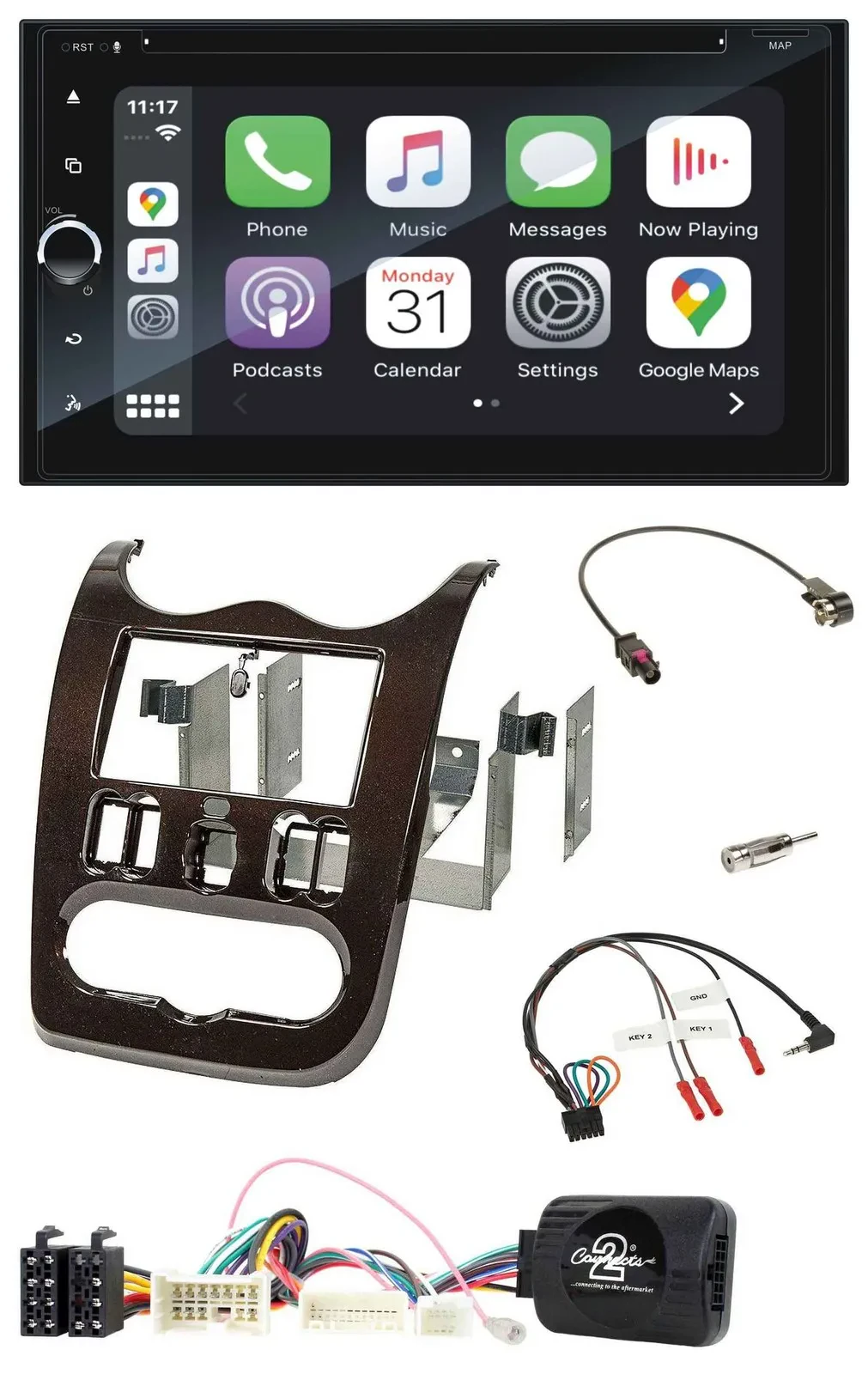 Blaupunkt USB DAB Bluetooth 2DIN TMC Lenkrad Navigation für Dacia ab 12 dunkelbr