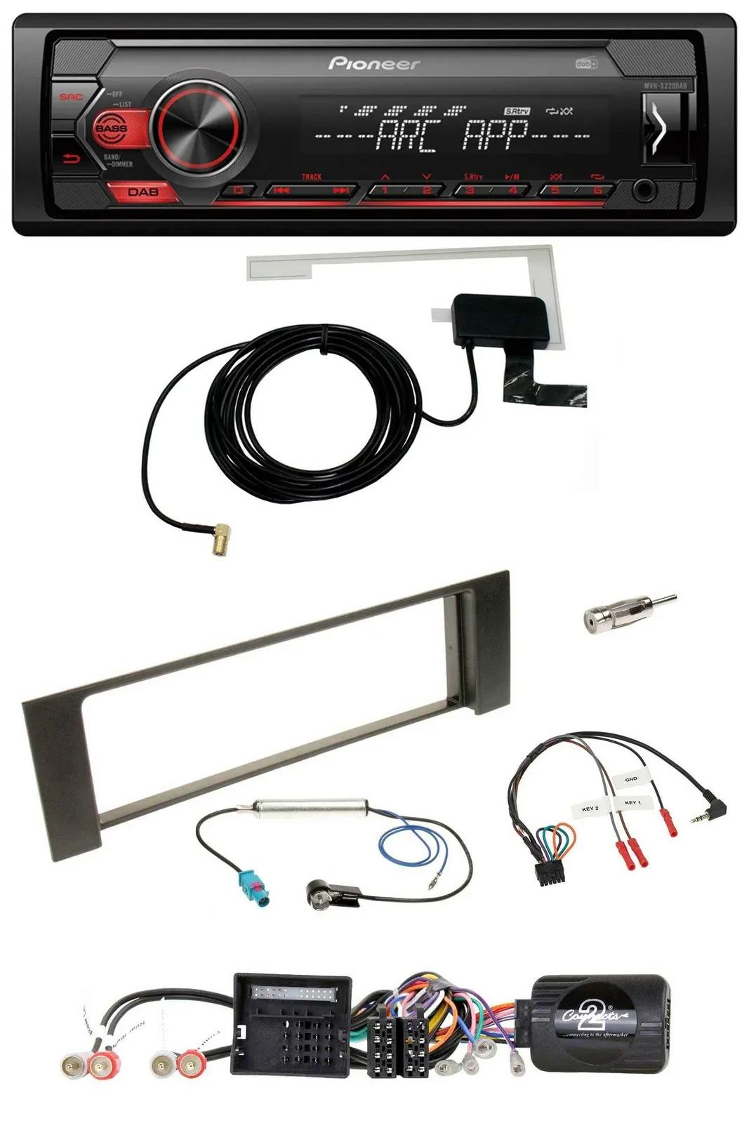 Pioneer 1DIN USB DAB MP3 Lenkrad Autoradio für Audi A4 00-04 B6 Quadlock Fakra