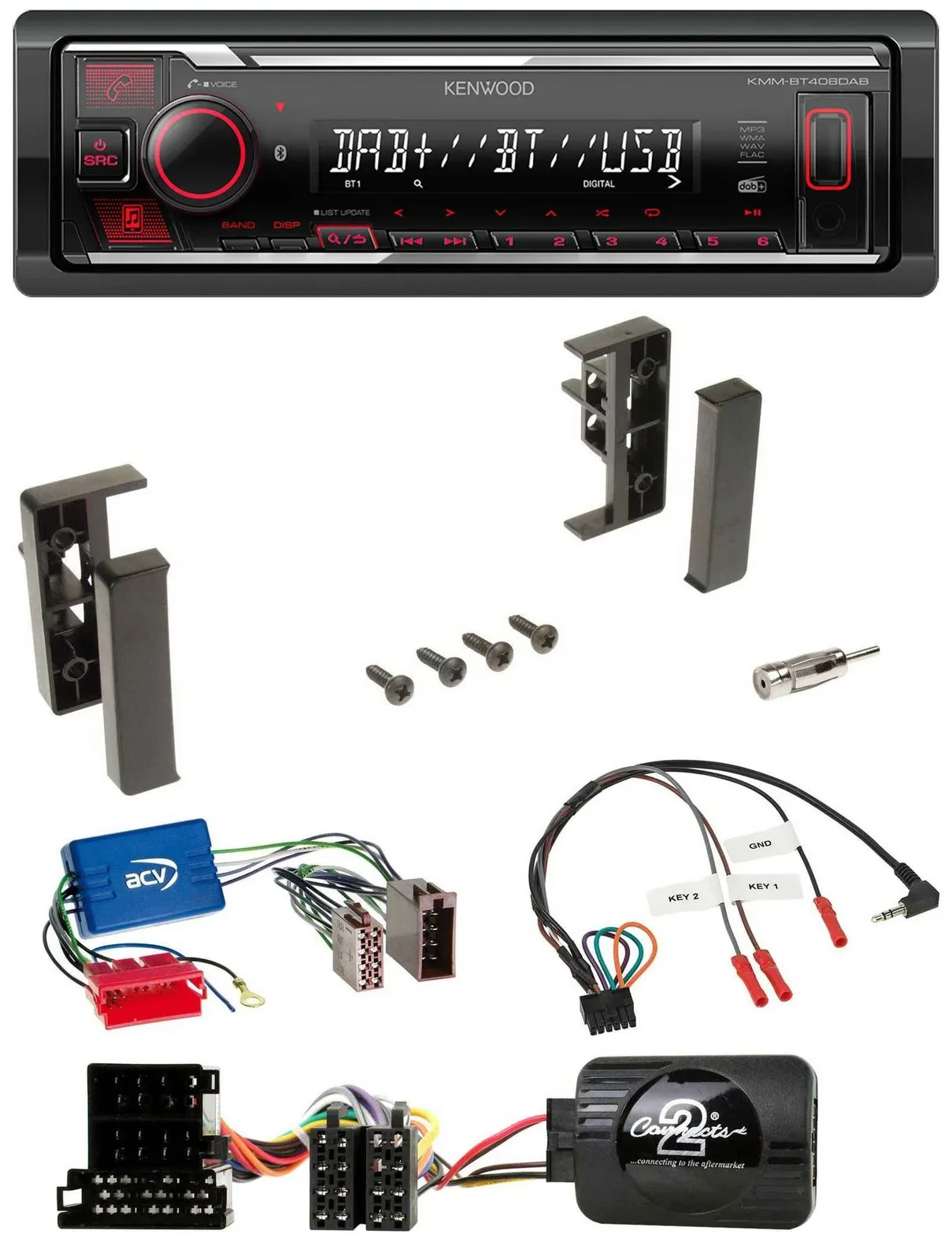 Kenwood Lenkrad Bluetooth USB DAB Autoradio für Audi A3 A4 A6 99-00 Aktivsystem