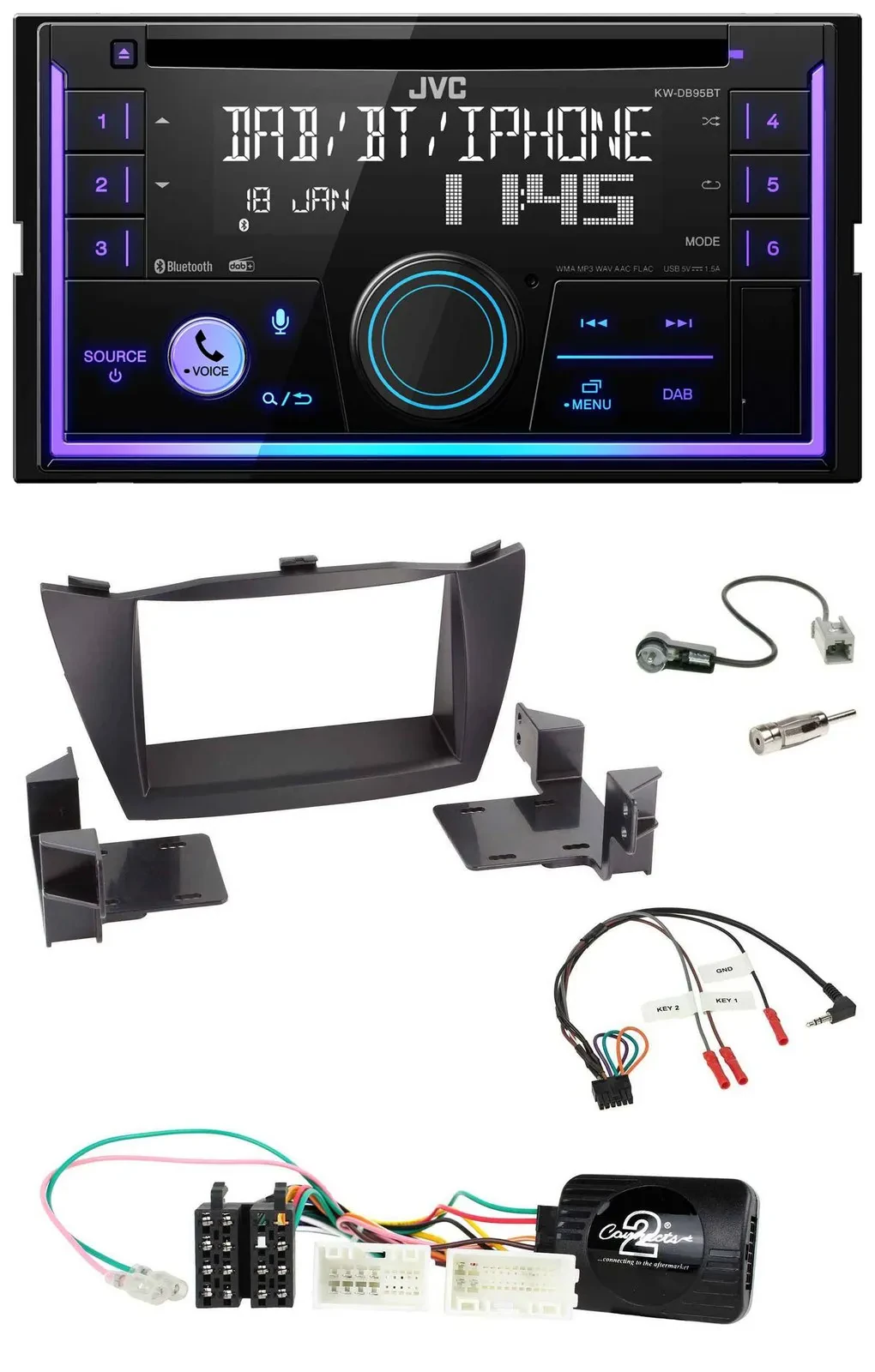 Автомагнитола для Hyundai ix35 (2010–2013) JVC 2DIN, CD, DAB, Bluetooth, USB