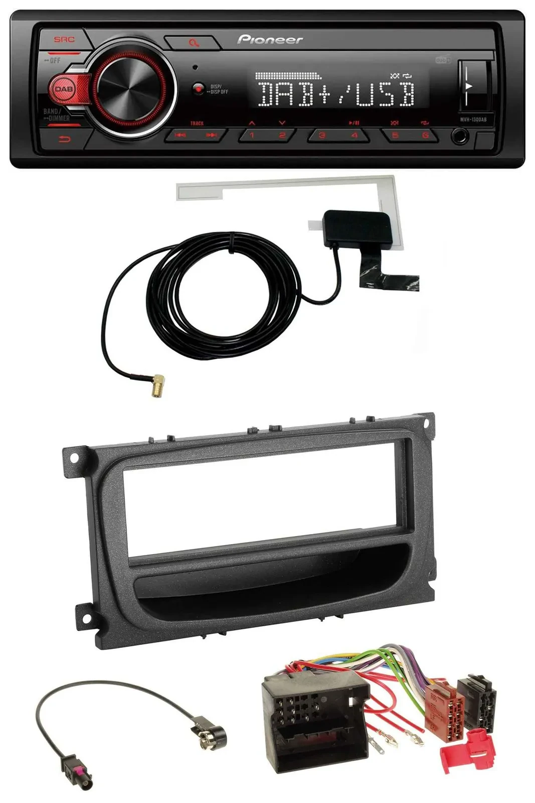 Автомагнитола для Ford Mondeo/S-Max (2007–2014) Pioneer 1-DIN, MP3, DAB, USB, AUX с монтажным карманом
