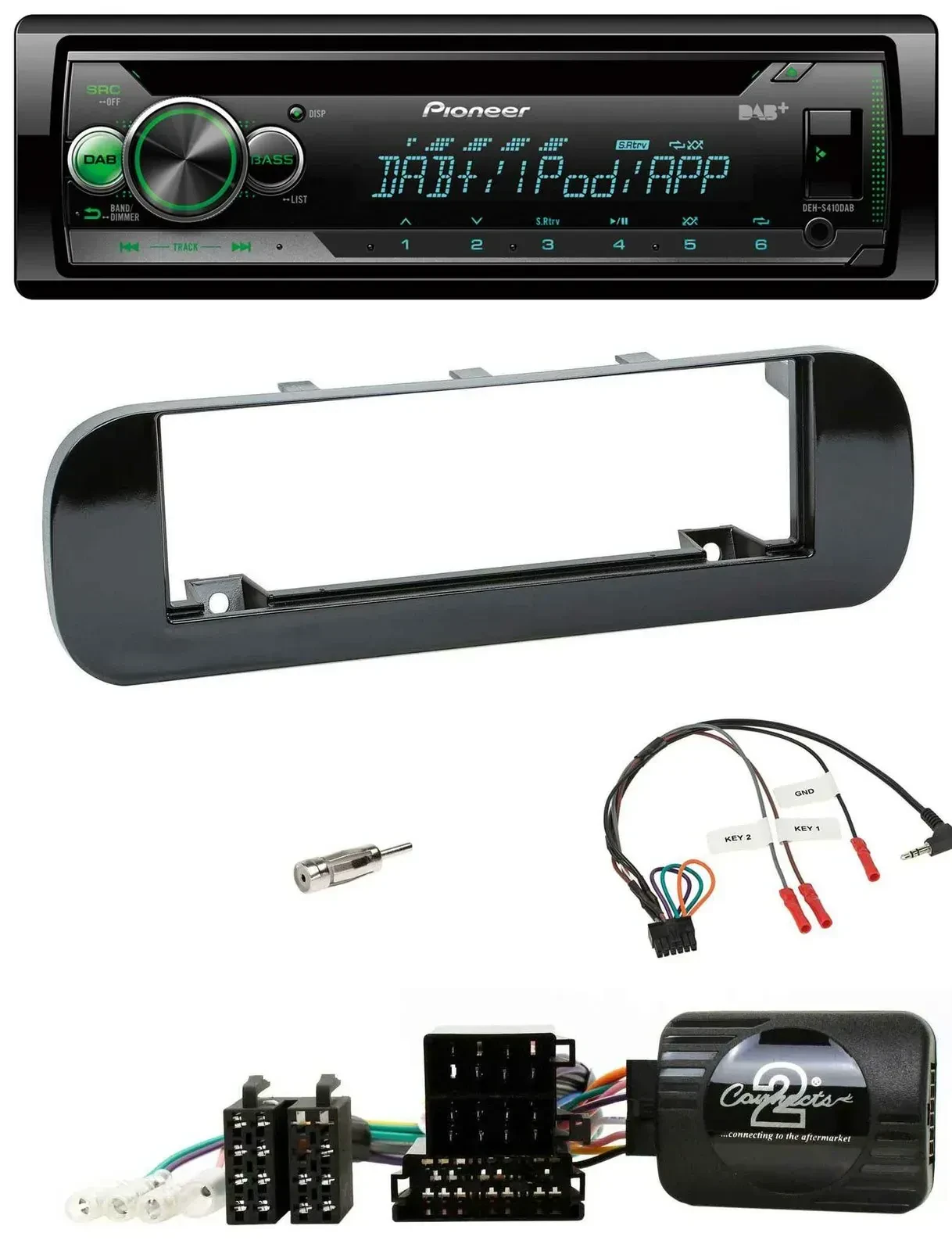 Автомагнитола Pioneer CD, USB, MP3, DAB, для Fiat Panda 2012–2020, черный глянцевый, с поддержкой кнопок на руле