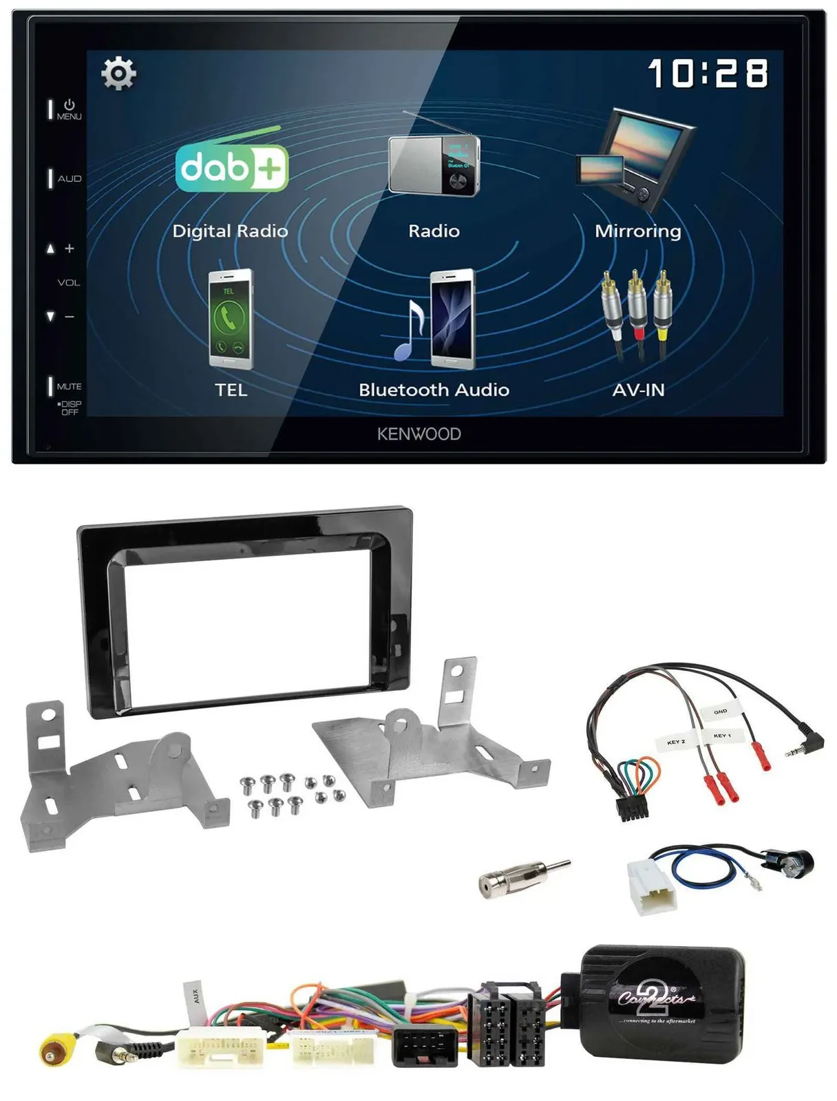 Kenwood 2DIN Bluetooth Lenkrad USB DAB Autoradio für Toyota Aygo AB7 ab 22 klavi