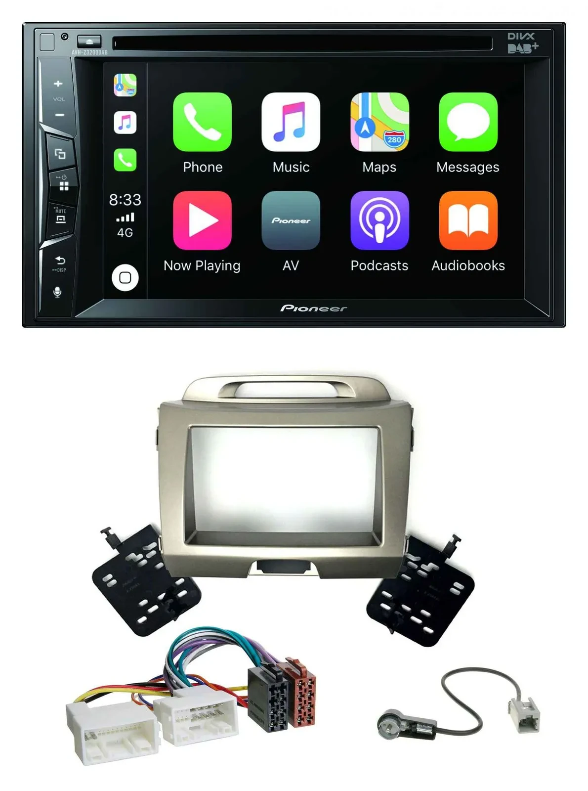 Pioneer MP3 USB DVD Bluetooth DAB 2DIN Autoradio für Kia Sportage 3 SL 10-15 sil