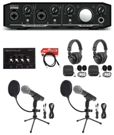 Mackie+Samson Podcast Podcasting Bundle w/ Interface+(2) Mics+(2) Headphones+Amp