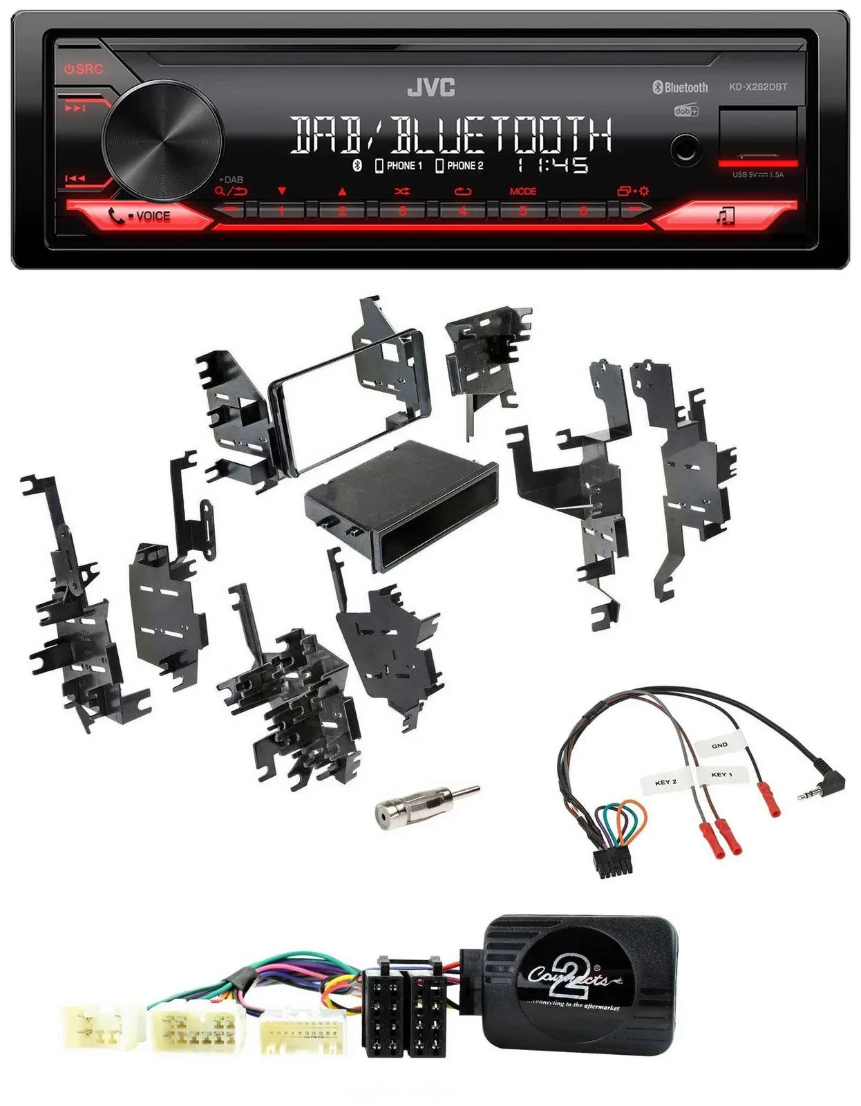 Автомагнитола JVC Bluetooth USB DAB для Toyota Yaris 2007–2012 с поддержкой управления на руле