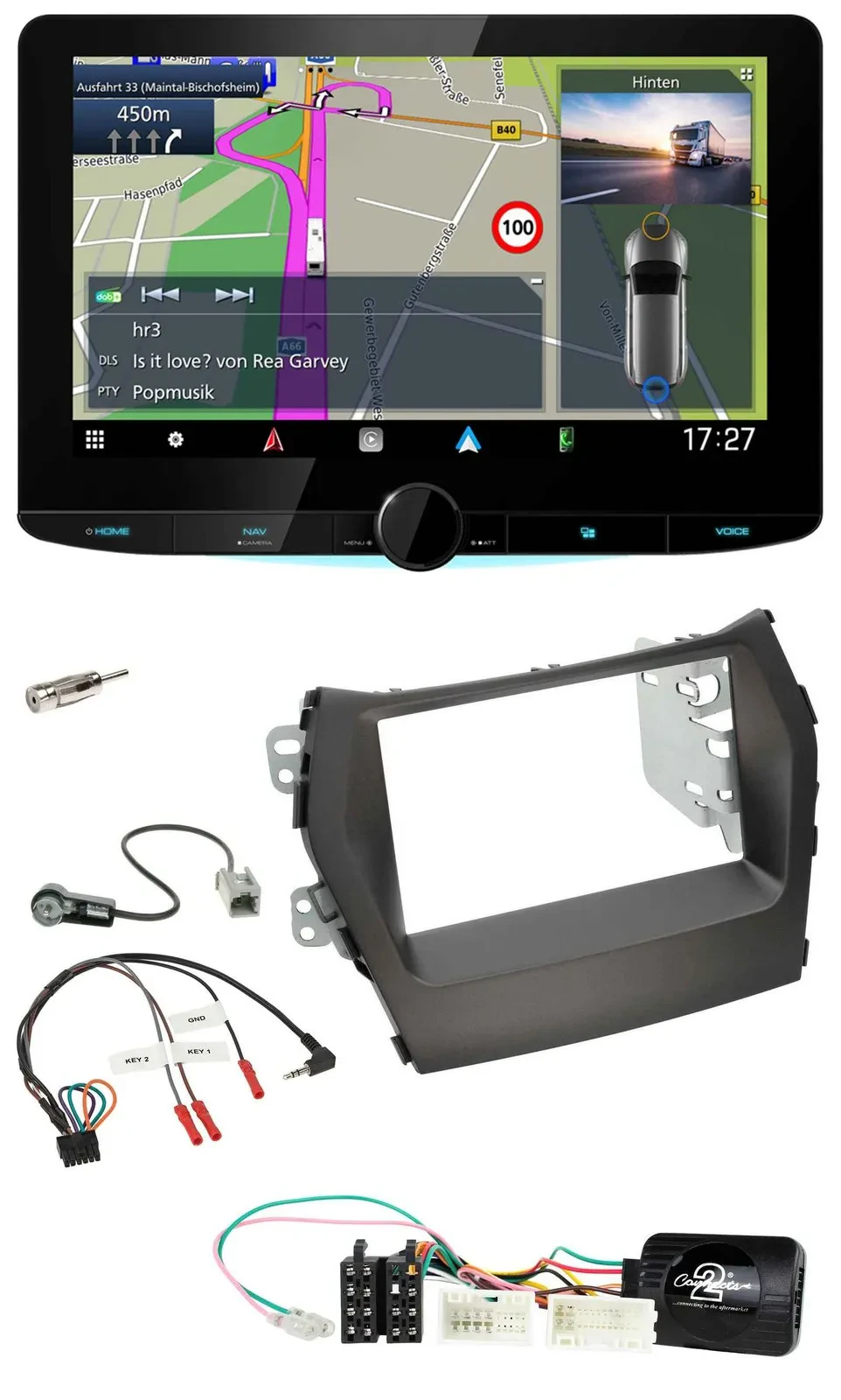 Kenwood Bluetooth DAB TMC 2DIN Lenkrad USB Navigation für Hyundai Santa Fe ab 20