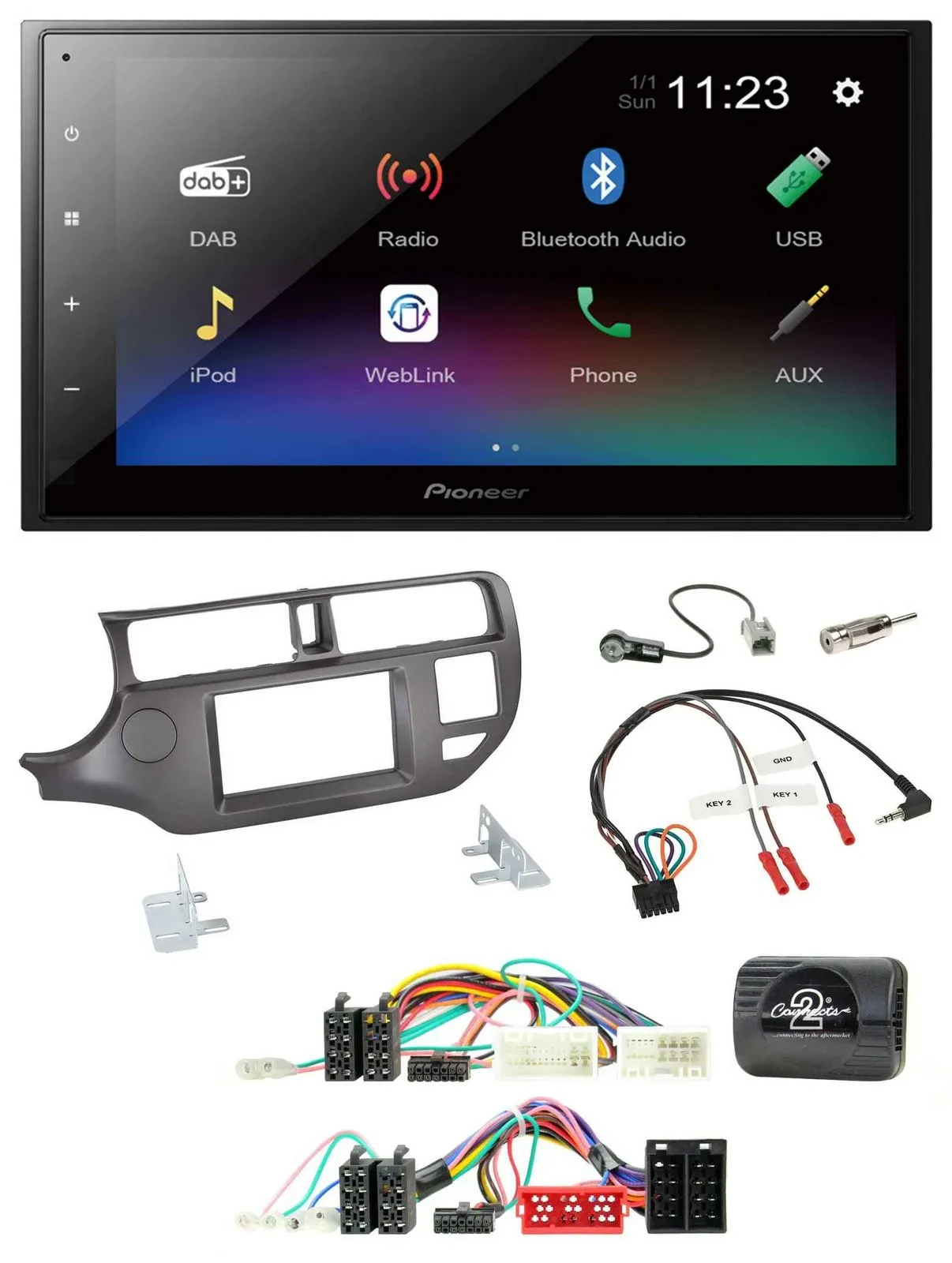 Pioneer USB Bluetooth DAB 2DIN Lenkrad Autoradio für Kia Rio 11-15 UB anthrazit