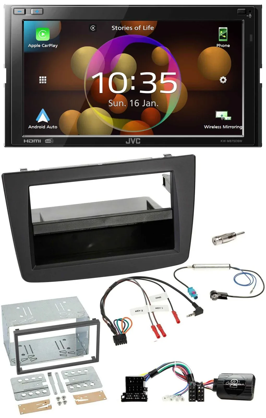 JVC DAB Lenkrad 2DIN Bluetooth USB Autoradio für Alfa Romeo Mito 08-14 schwarz