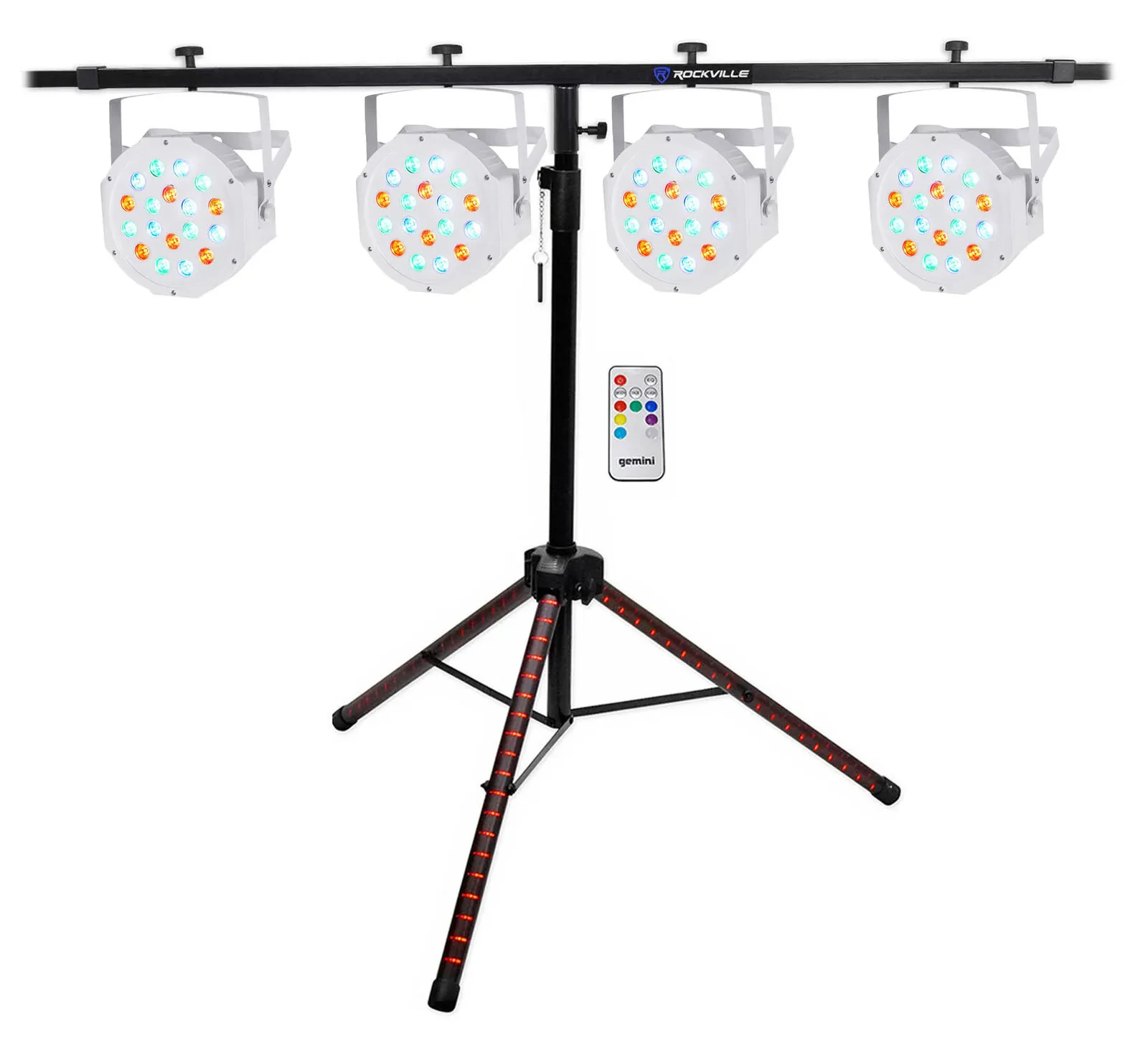 American DJ Tripod Lighting Light Bar Stand wLED's+Remote+4) Par Can Wash Lights