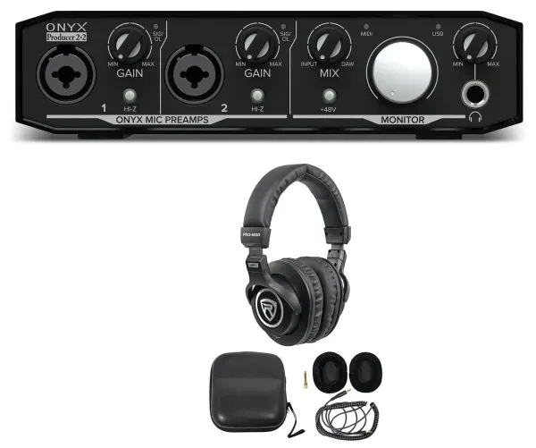 Mackie Onyx Producer 2.2 2x2 USB MIDI Recording Studio Interface + Headphones