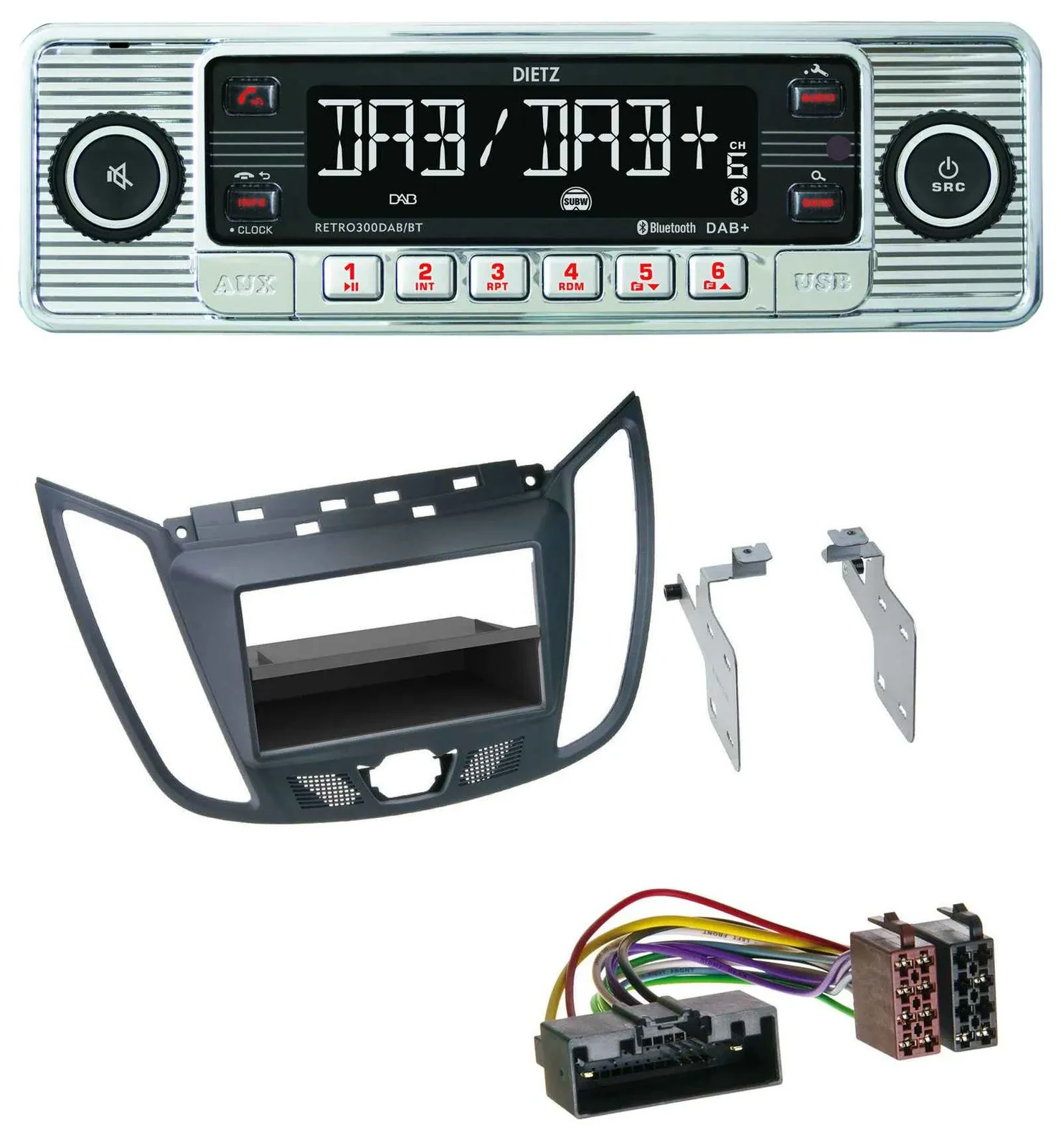 Dietz Bluetooth MP3 DAB USB Autoradio für Ford C-Max / Kuga - dunkelgrau