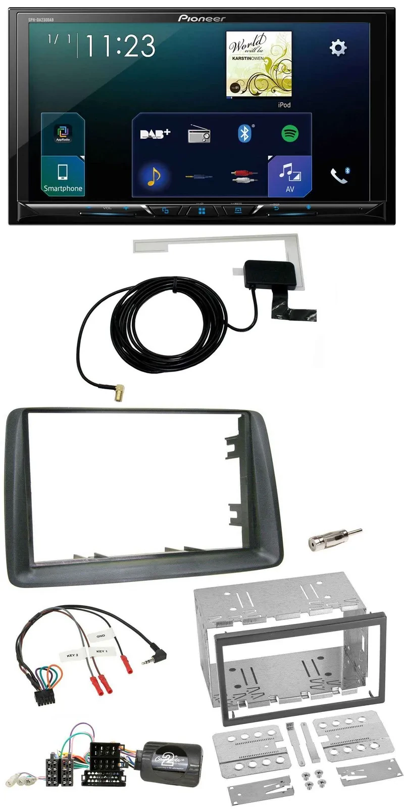 Автомагнитола Pioneer 2-DIN DAB USB Bluetooth для Fiat Panda 2007–2012, серый, поддержка управления с руля
