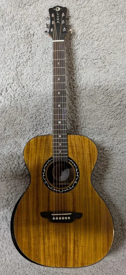 Luna Vineyard Koa Bevel Folk Size Acoustic Electric Solid Top Guitar