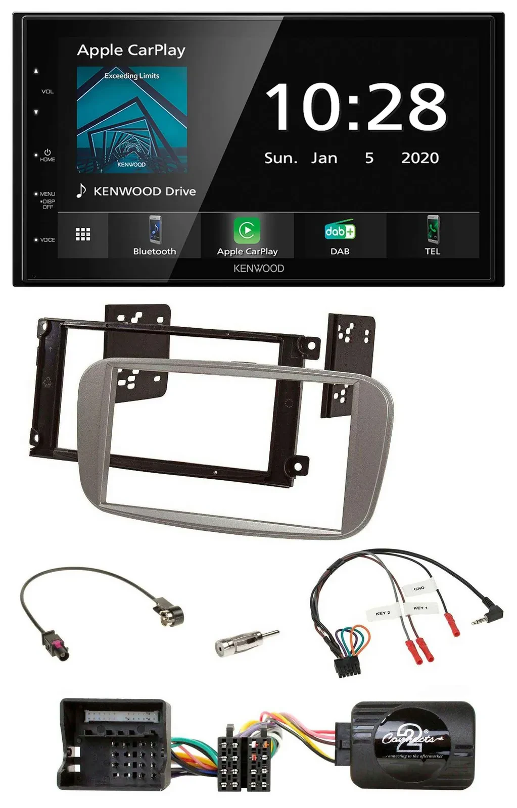 Автомагнитола для Ford Mondeo/S-Max (с 2007) Kenwood 2-DIN, Bluetooth, DAB, USB, поддержка управления с руля, серебристая