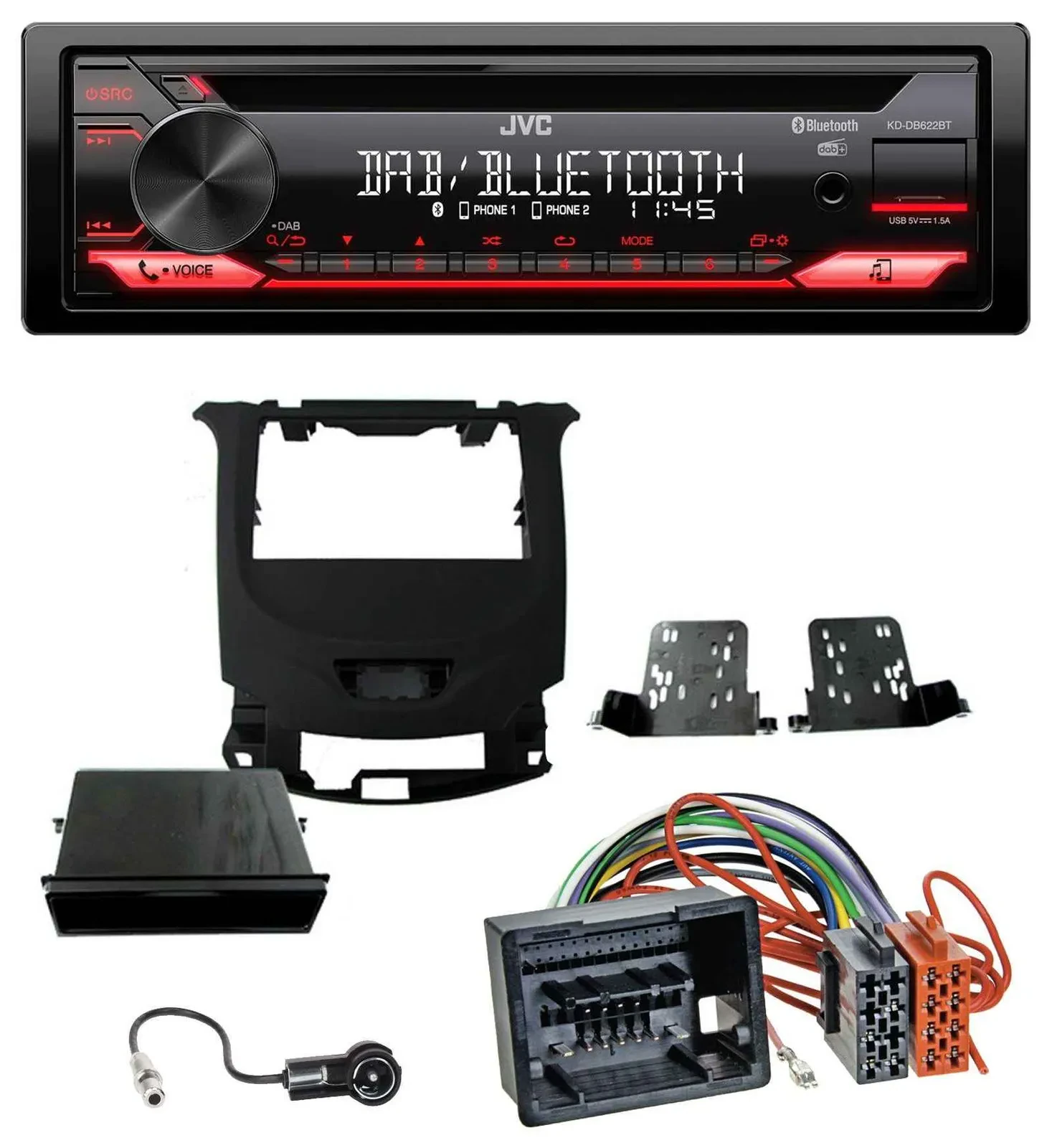 JVC CD DAB USB Bluetooth MP3 Autoradio für Chevrolet Cruze ab 2016 Klavierlack/s