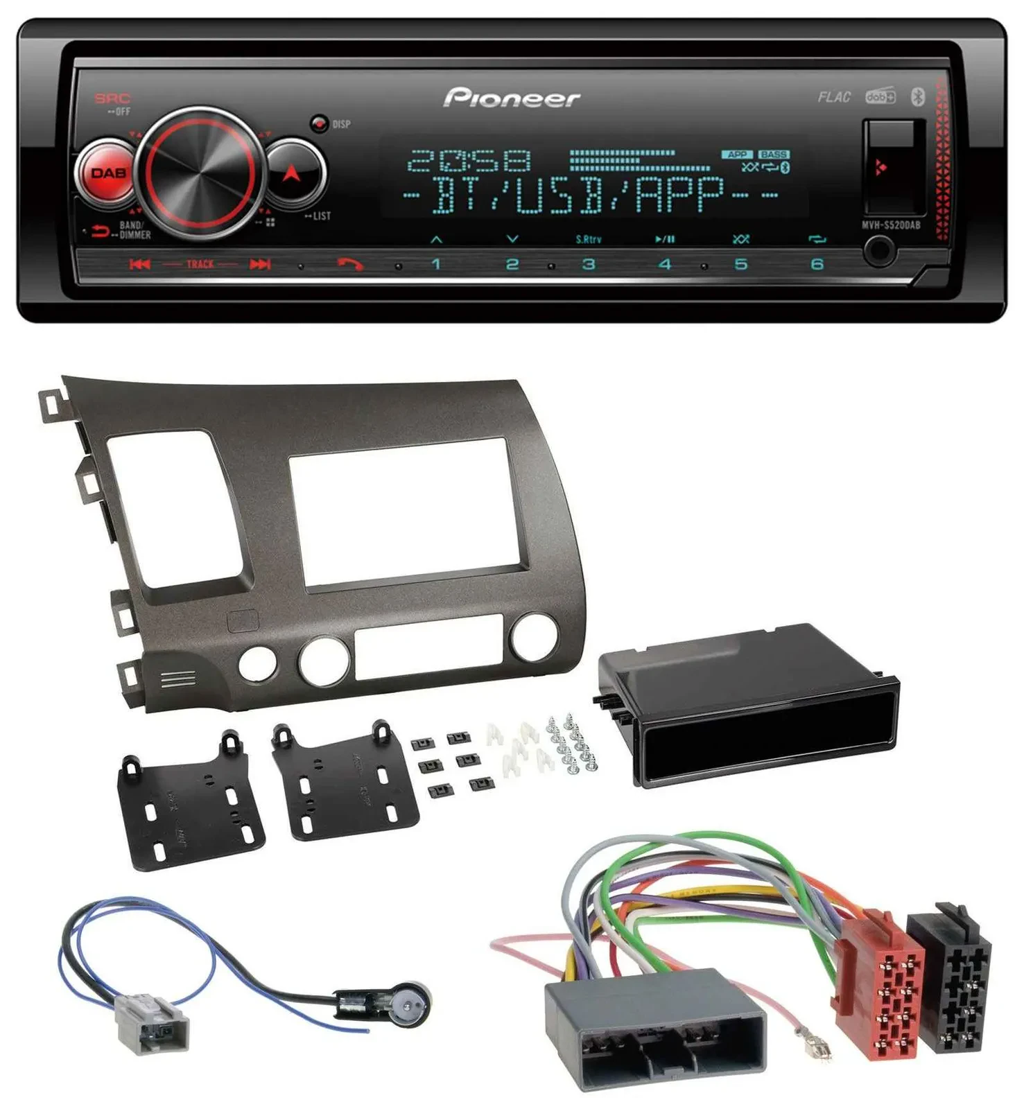 Автомагнитола Pioneer Bluetooth USB MP3 DAB для Honda Civic Hybrid FD3 (2006–2010) антрацит