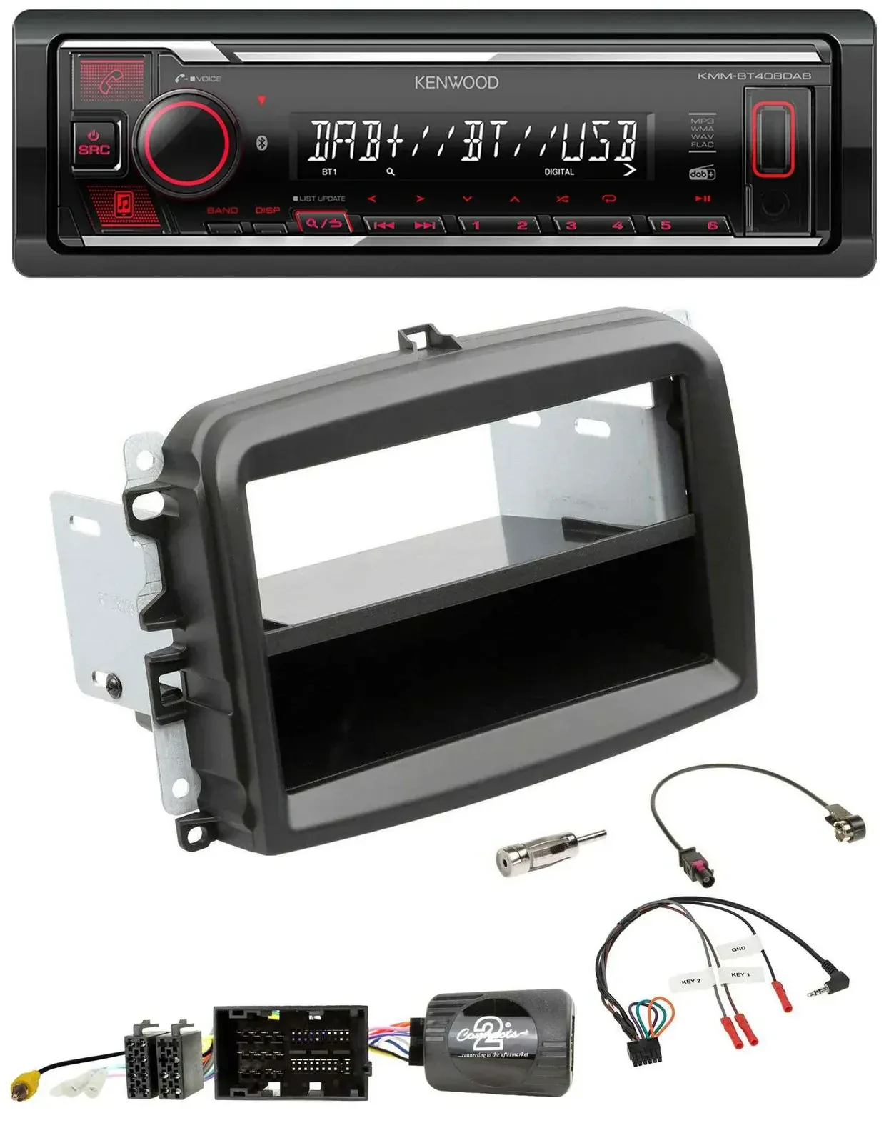 Автомагнитола для Fiat 500L Kenwood Bluetooth, USB, DAB, поддержка кнопок на руле (с 2012)