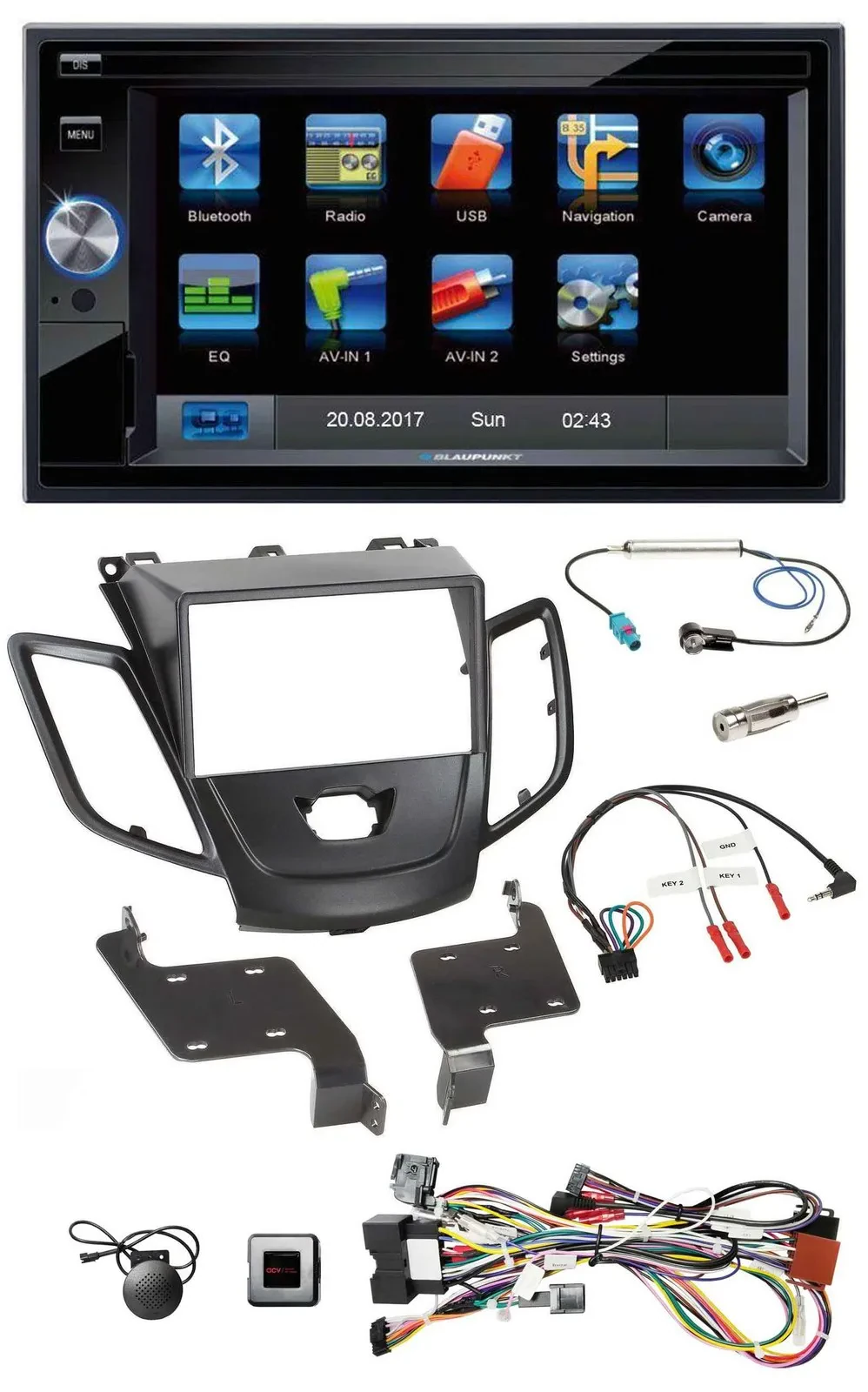 Автомагнитола Blaupunkt 2DIN Bluetooth, USB, SD навигация TMC для Ford Fiesta 2008–2010, черный