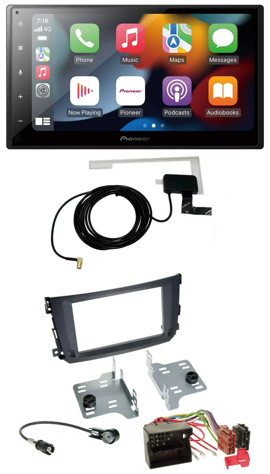 Pioneer MP3 USB Bluetooth DAB 2DIN Autoradio für Smart ForTwo 2010-14 Quadlock