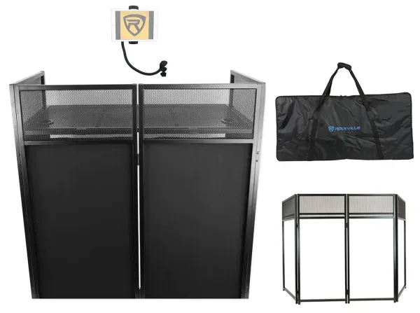 Rockville ROCKBOOTH XL DJ Booth Facade+Table+Bag+Scrim+Gooseneck Tablet Stand