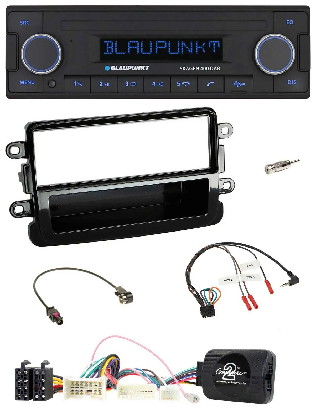 Blaupunkt DAB USB Bluetooth Lenkrad Autoradio für Dacia ab 2012 piano schwarz