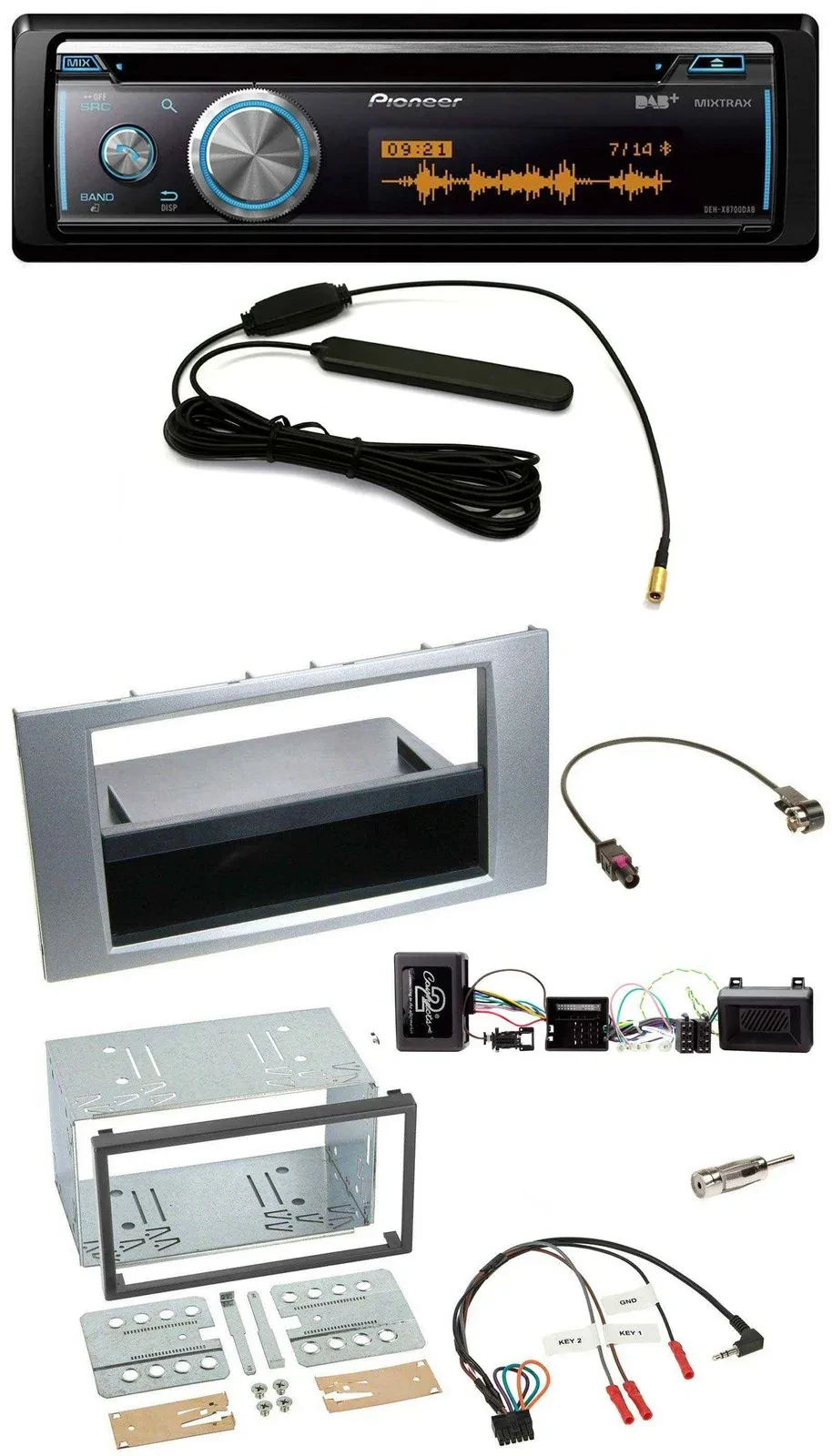 Автомагнитола для Ford Kuga 2008–2012 Pioneer CD, USB, Bluetooth, DAB, поддержка управления на руле, серебристая