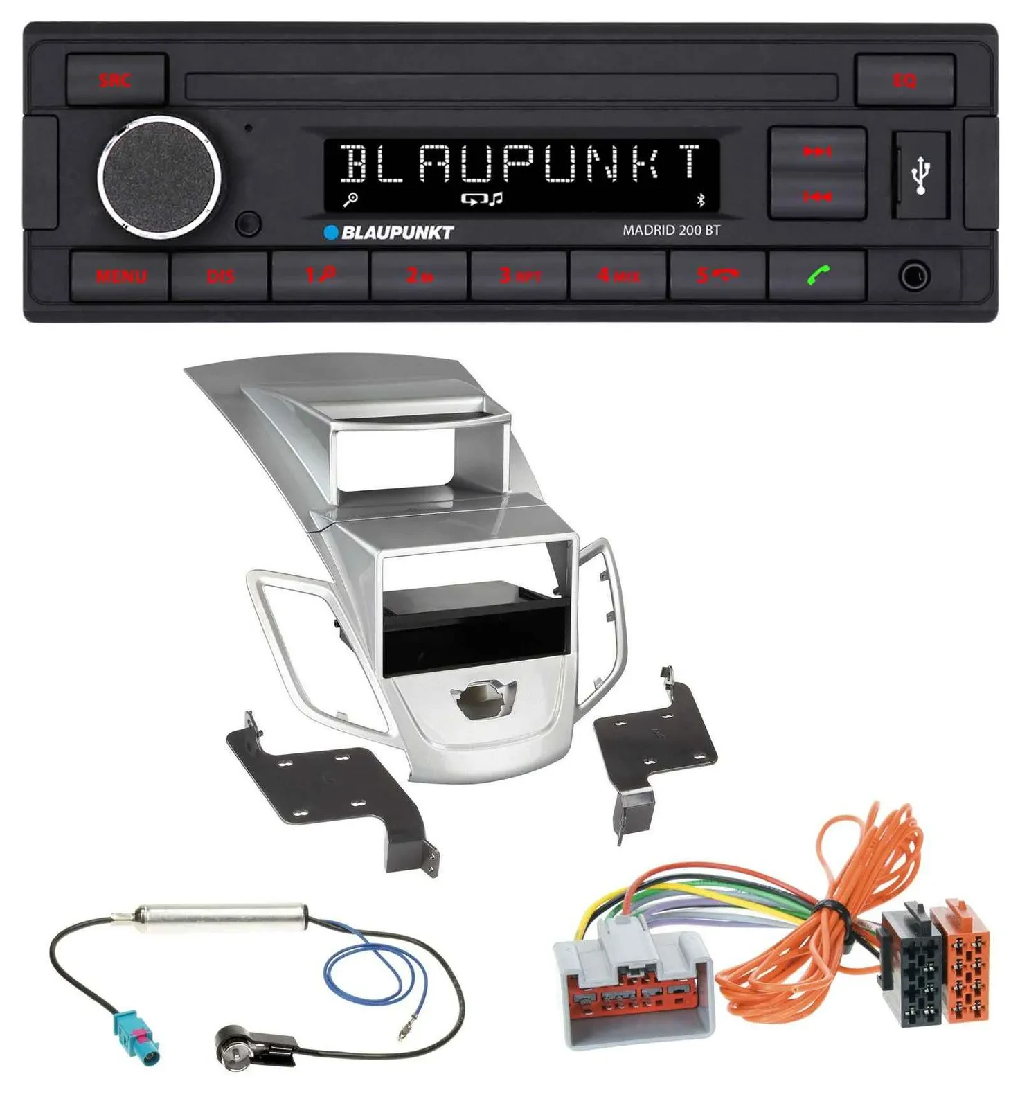 Автомагнитола для Ford Fiesta (2008–2010) Blaupunkt USB, AUX, Bluetooth, MP3, серебристая