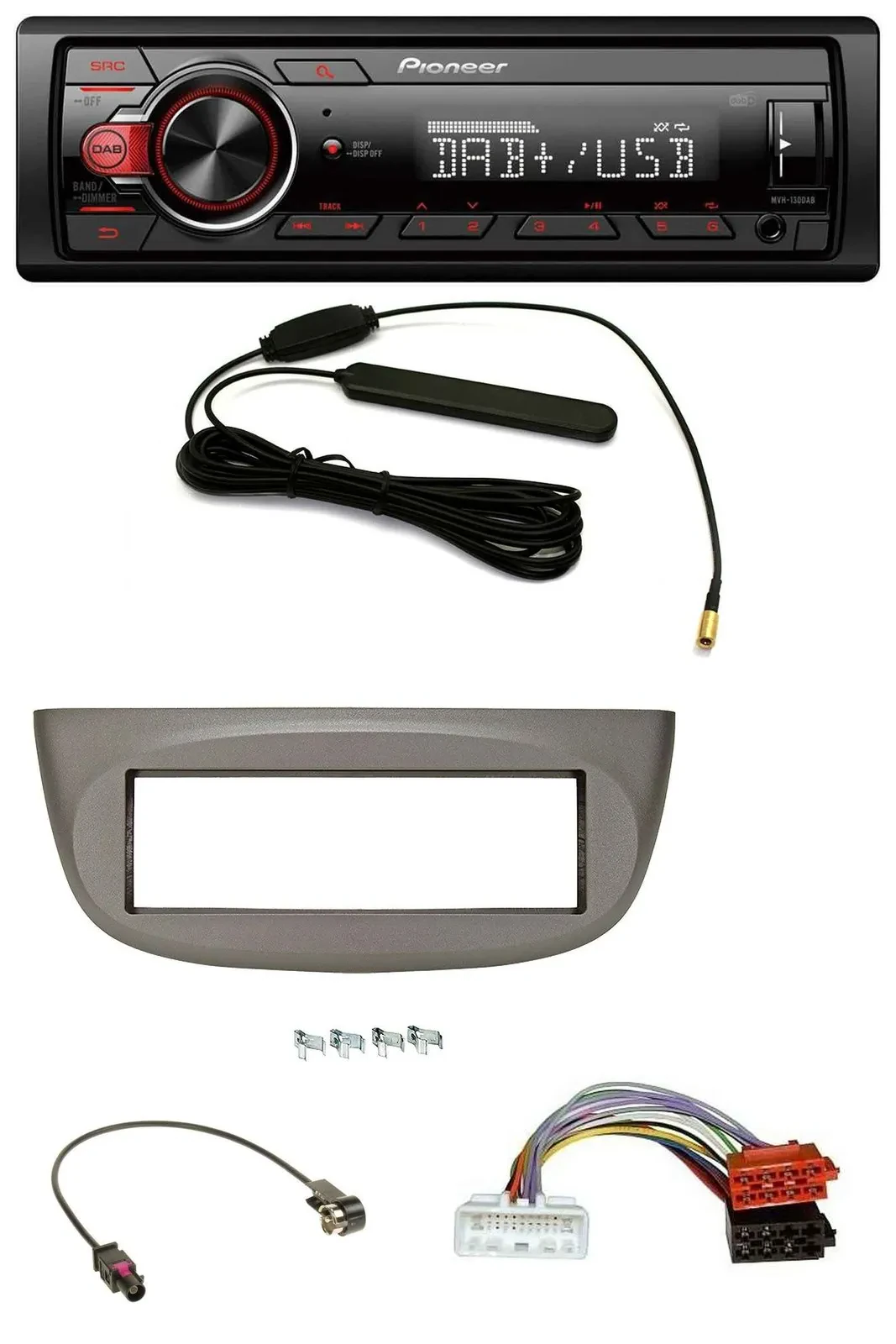 Pioneer MP3 DAB 1DIN AUX USB Autoradio für Renault Twingo ab 2015 beige-grau