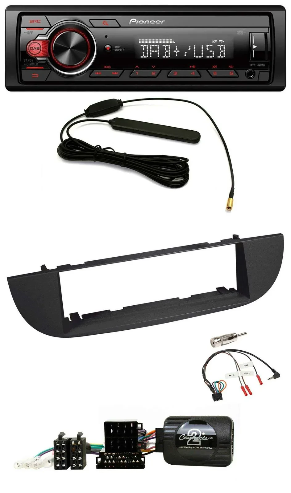 Pioneer MP3 DAB 1DIN Lenkrad USB Autoradio für Fiat 500 ab 2007 schwarz