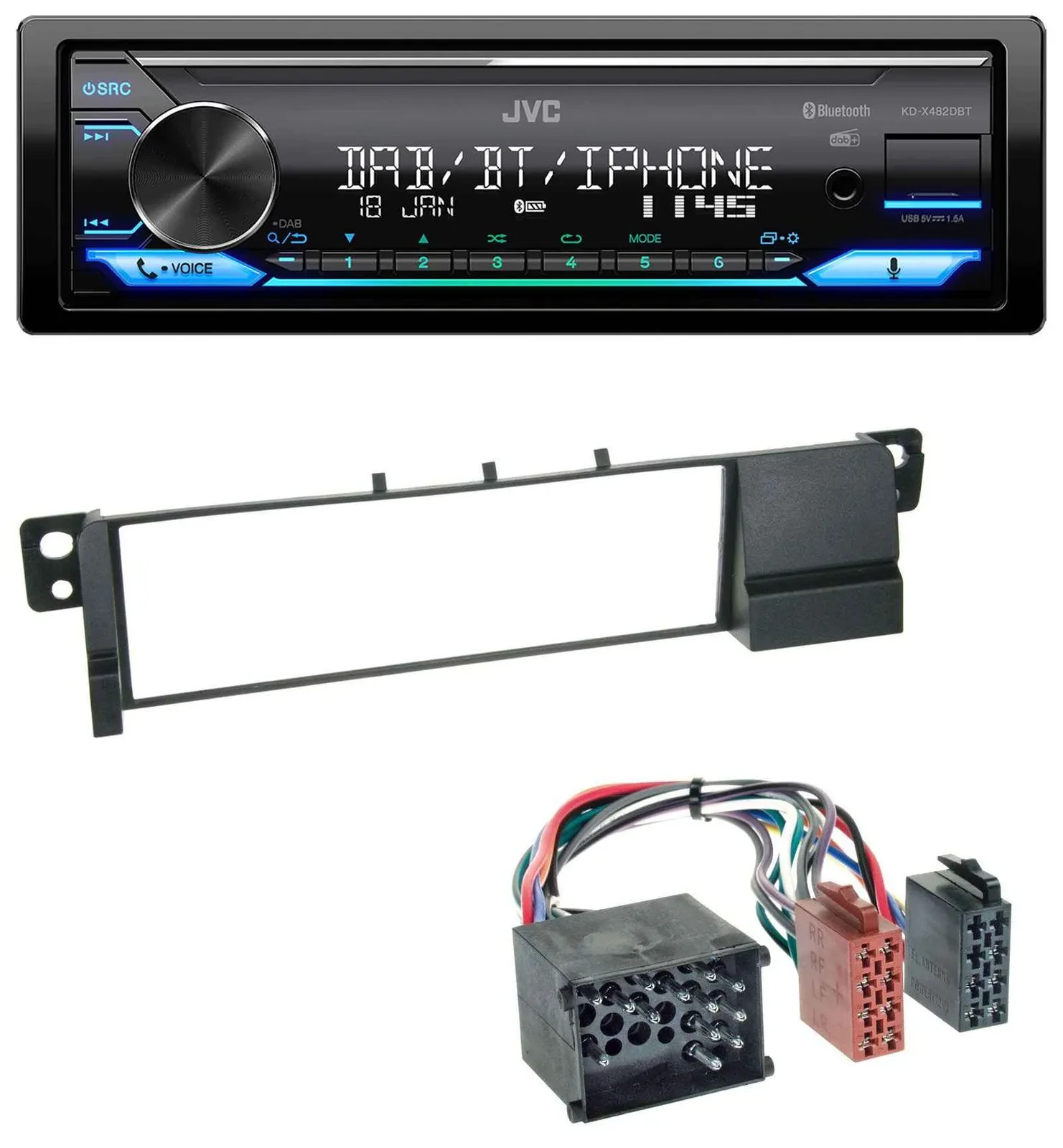 JVC Bluetooth DAB USB MP3 Autoradio für BMW 3er E46 (Rundpin, ab 1998)