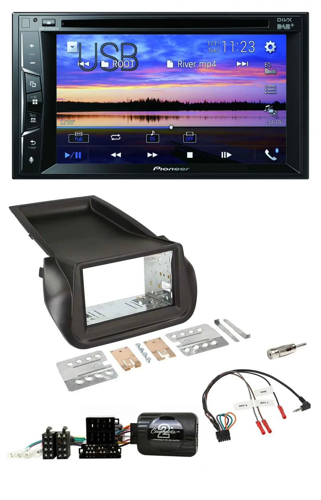 Pioneer Bluetooth 2DIN USB DVD DAB Lenkrad Autoradio für Citroen Nemo Fiat Fiori