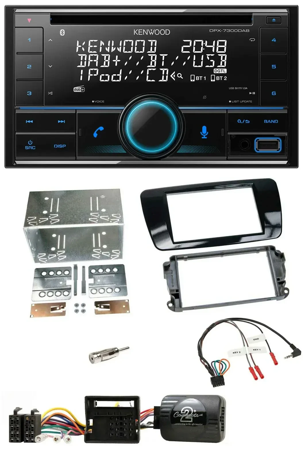 Автомагнитола Kenwood 2DIN, CD, DAB, USB, Bluetooth, совместимая с управлением на руле, для Seat Ibiza (с 2008), цвет черный глянец