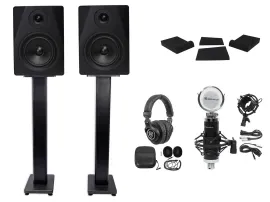 2) Rockville DPM5B 5.25" 300w Dual Studio Monitors+36" Stands+Pads+Headphones