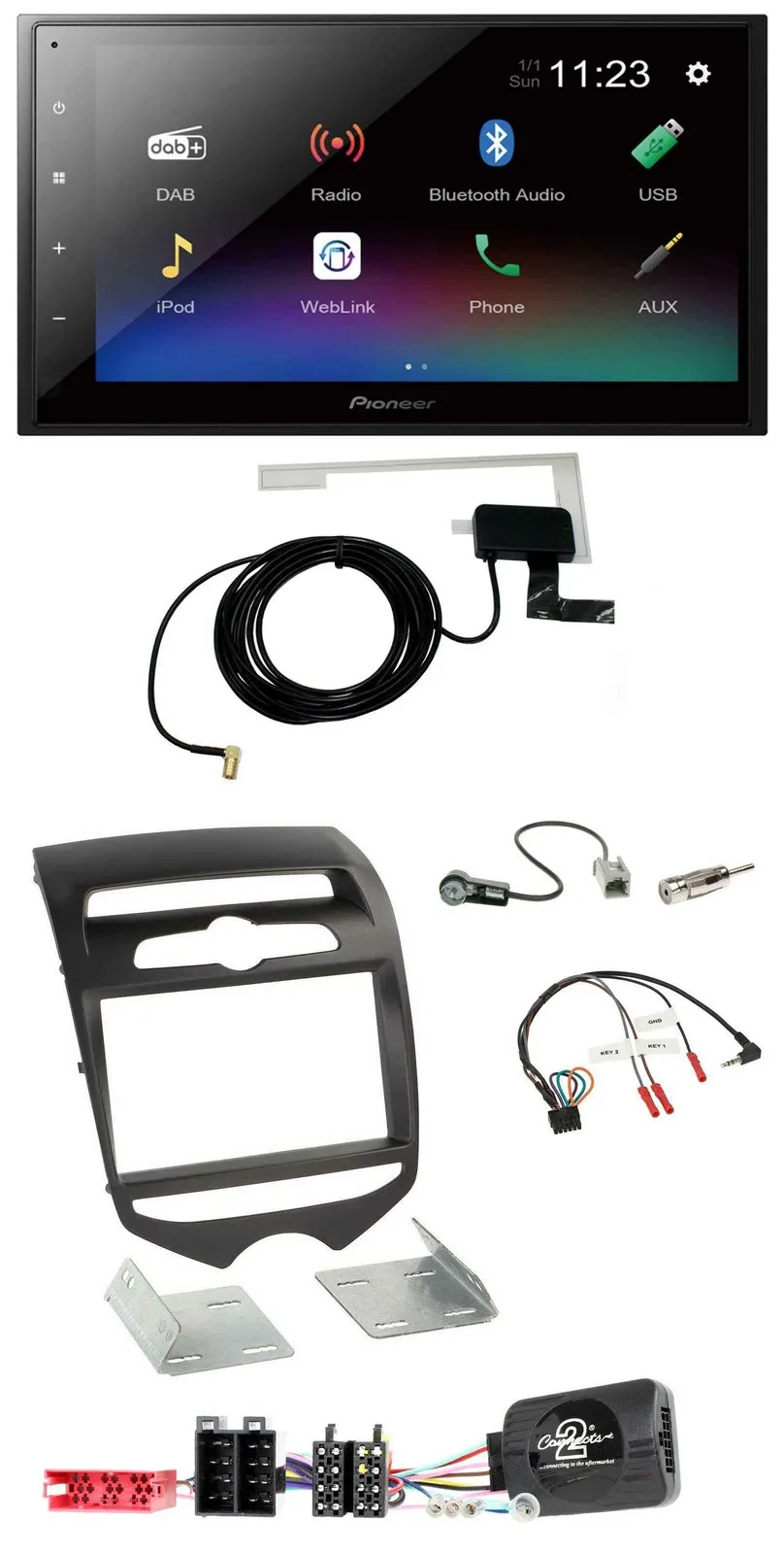 Автомагнитола для Hyundai ix20 (с 2010) Pioneer 2DIN DAB, Bluetooth, USB, управление с руля