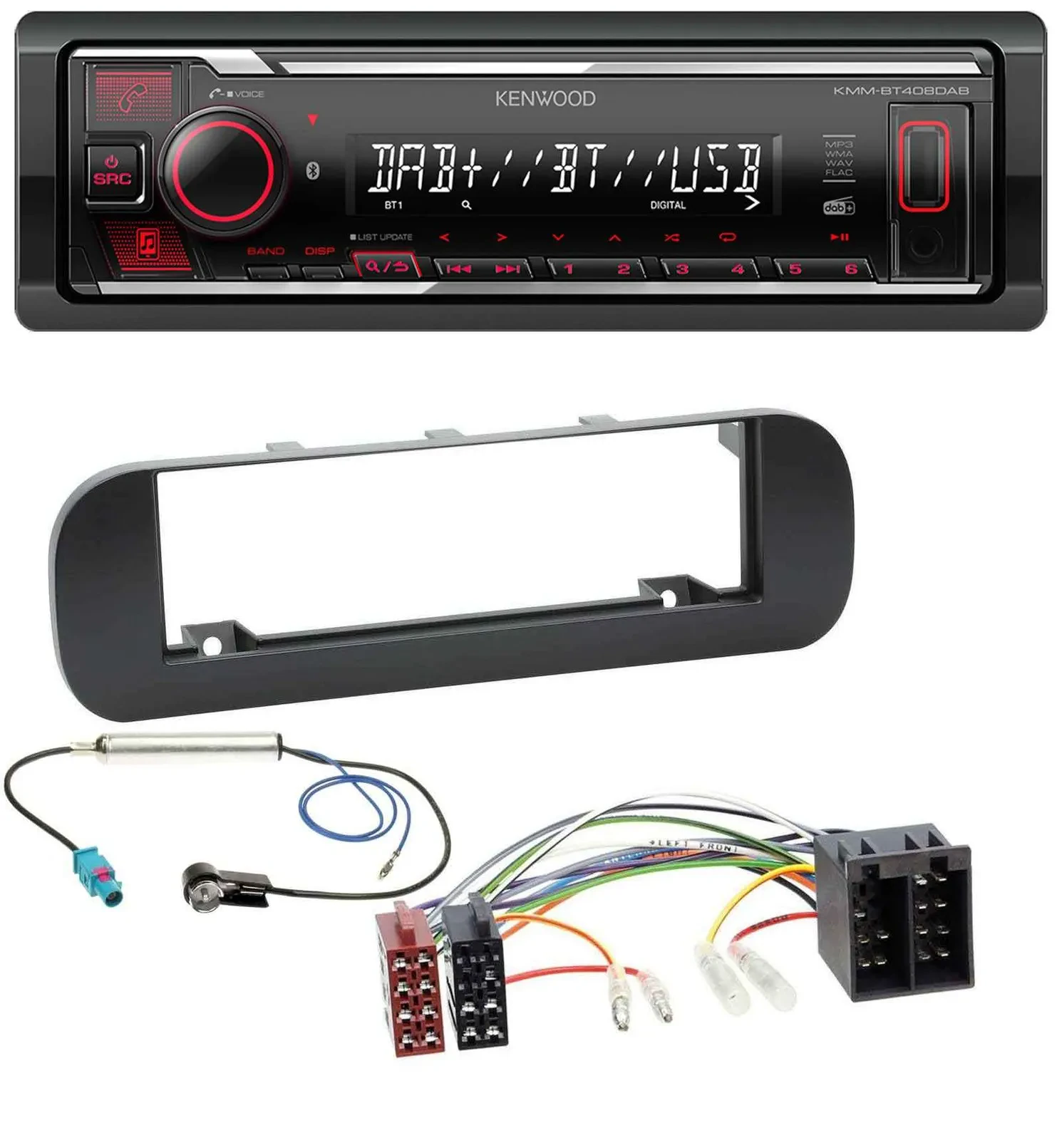 Kenwood MP3 Bluetooth USB DAB Autoradio für Fiat Panda (ab 2012) - schwarz