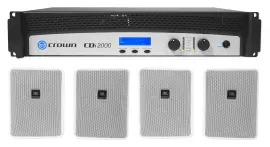 Crown CDi2000 800w 70V Commercial Amplifier+4) White 30w JBL Wall-Mount Speakers