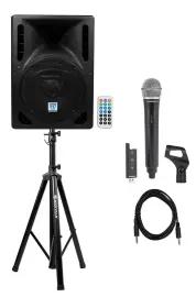 Rockville RPG8BT 8" Powered Active DJ PA Speaker w/ Samson Wireless Mic+Clip