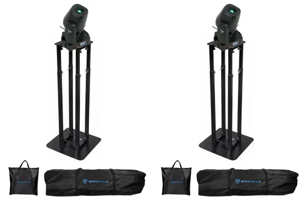 (2) Rockville ROCK SPOT 260W DJ Moving Head Spot/Gobo Lights+Black Totem Stands