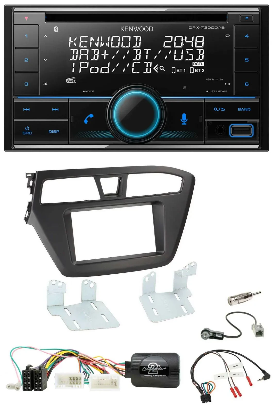 Автомагнитола Kenwood 2DIN CD DAB USB Bluetooth, поддержка кнопок на руле, для Hyundai i20 (с 2015)