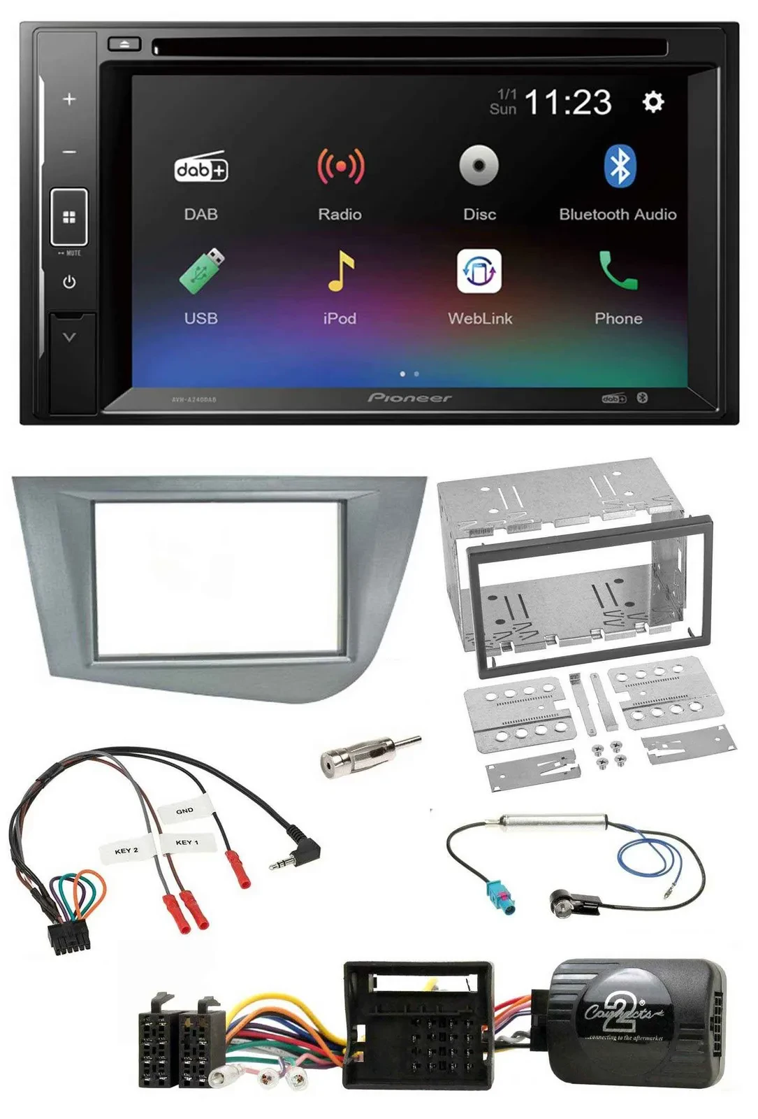 Pioneer Bluetooth Lenkrad USB 2DIN DAB DVD Autoradio für Seat Leon 2005-2012 sil