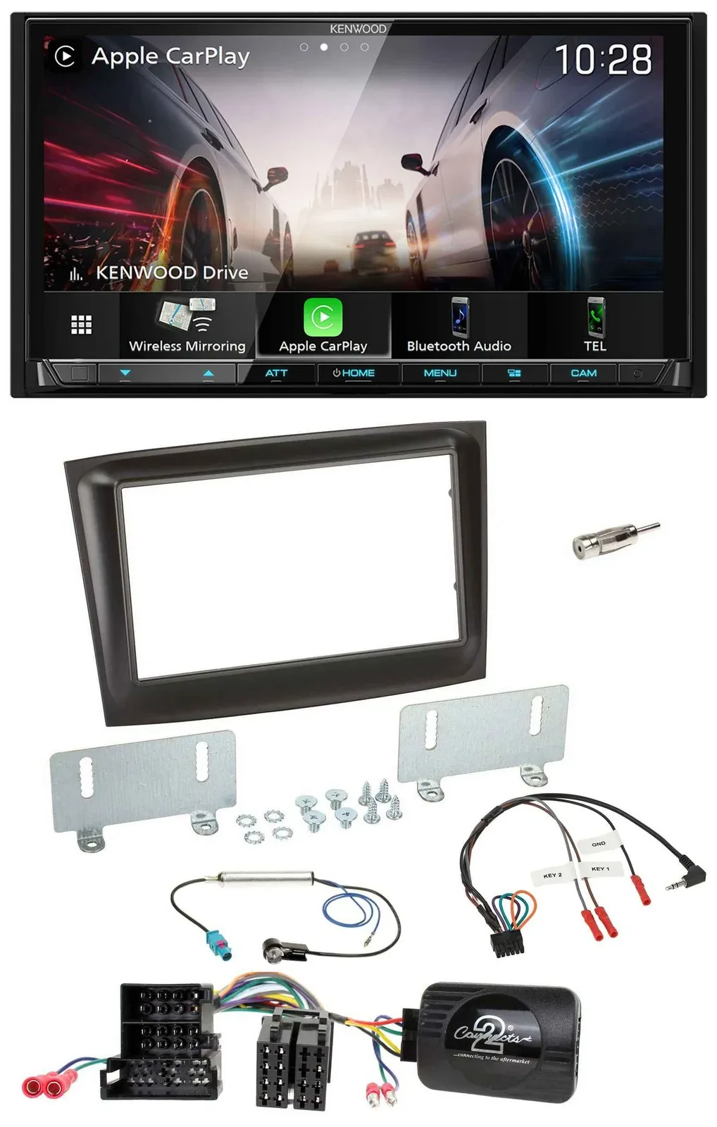 Kenwood Lenkrad 2DIN USB DAB Bluetooth Autoradio für Fiat Doblo Mini-ISO ab 2015