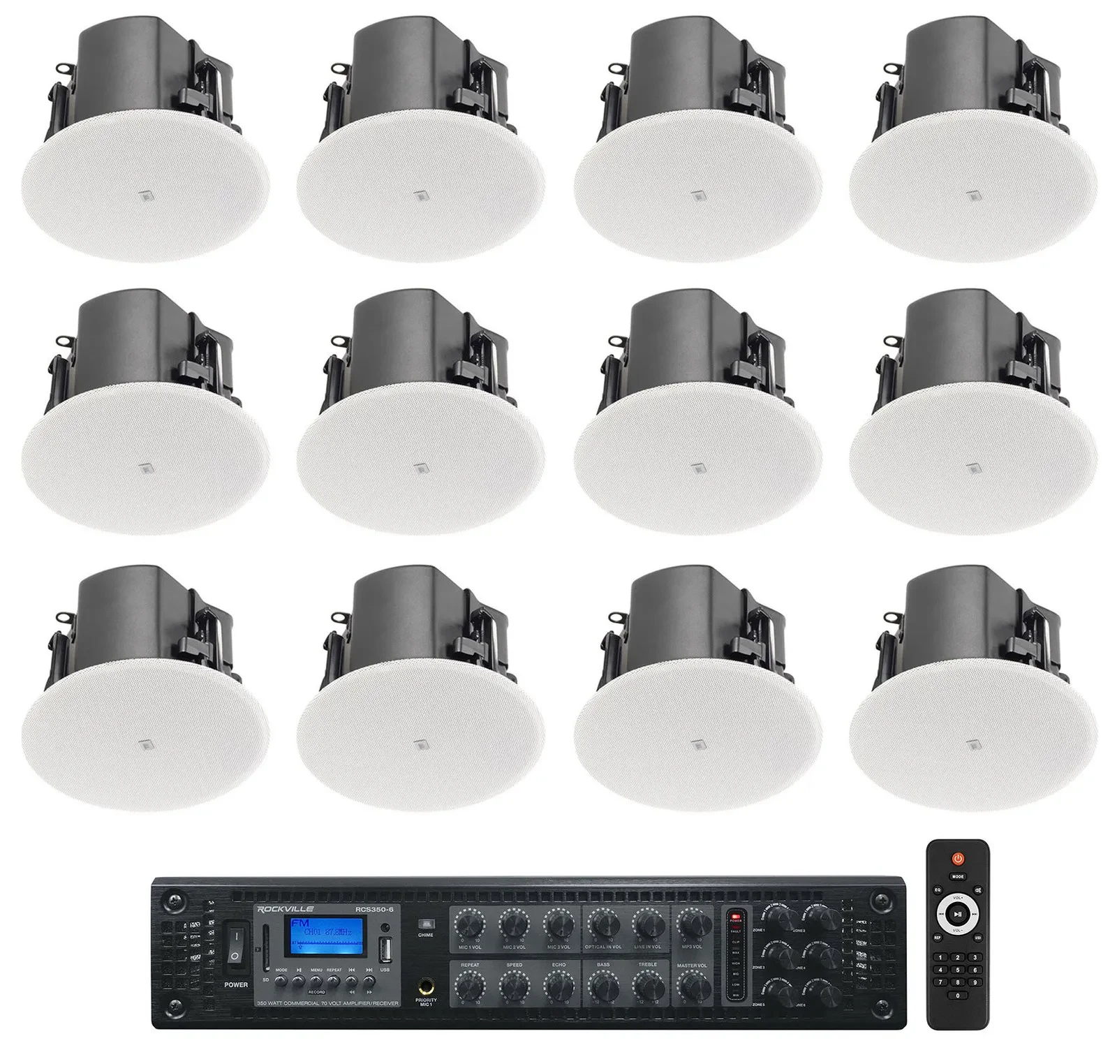 12) JBL Control 412C/T 3" Commercial 70v Ceiling Speakers For Restaurant/Bar+Amp