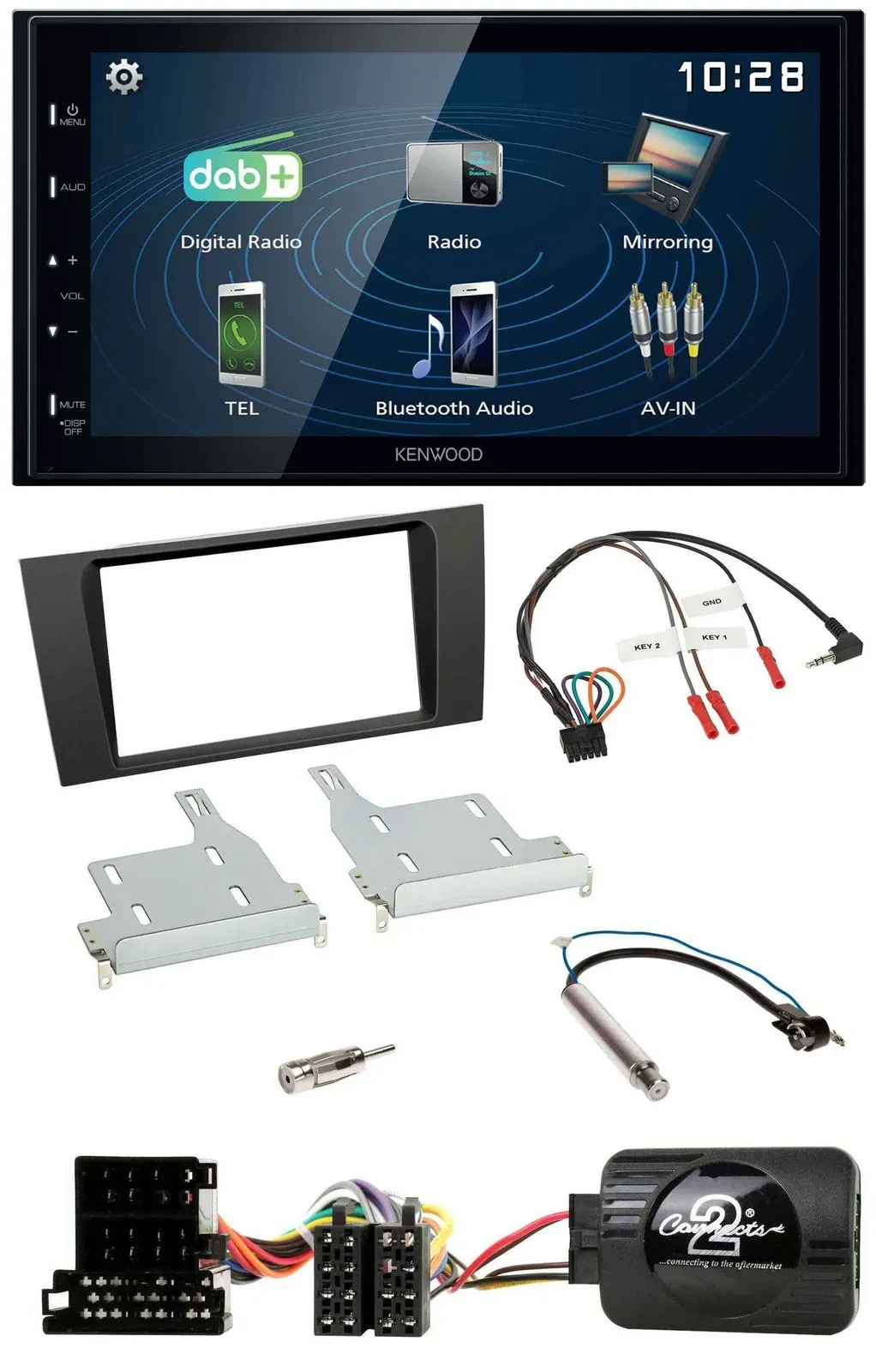 Kenwood 2DIN Bluetooth Lenkrad USB DAB Autoradio für Audi A4 1999-2001