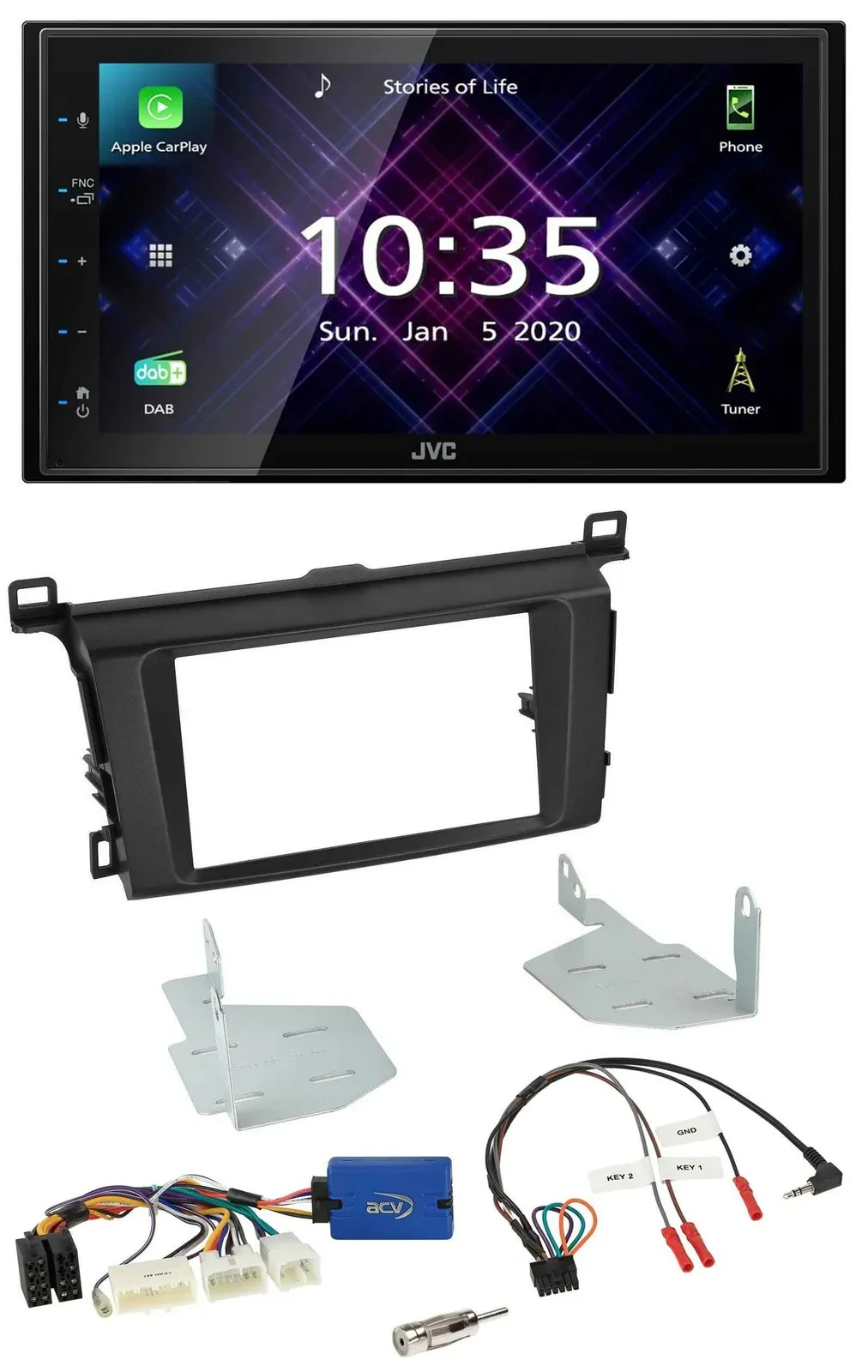 JVC DAB 2DIN Lenkrad Bluetooth USB Autoradio für Toyota RAV 4 ab 2013